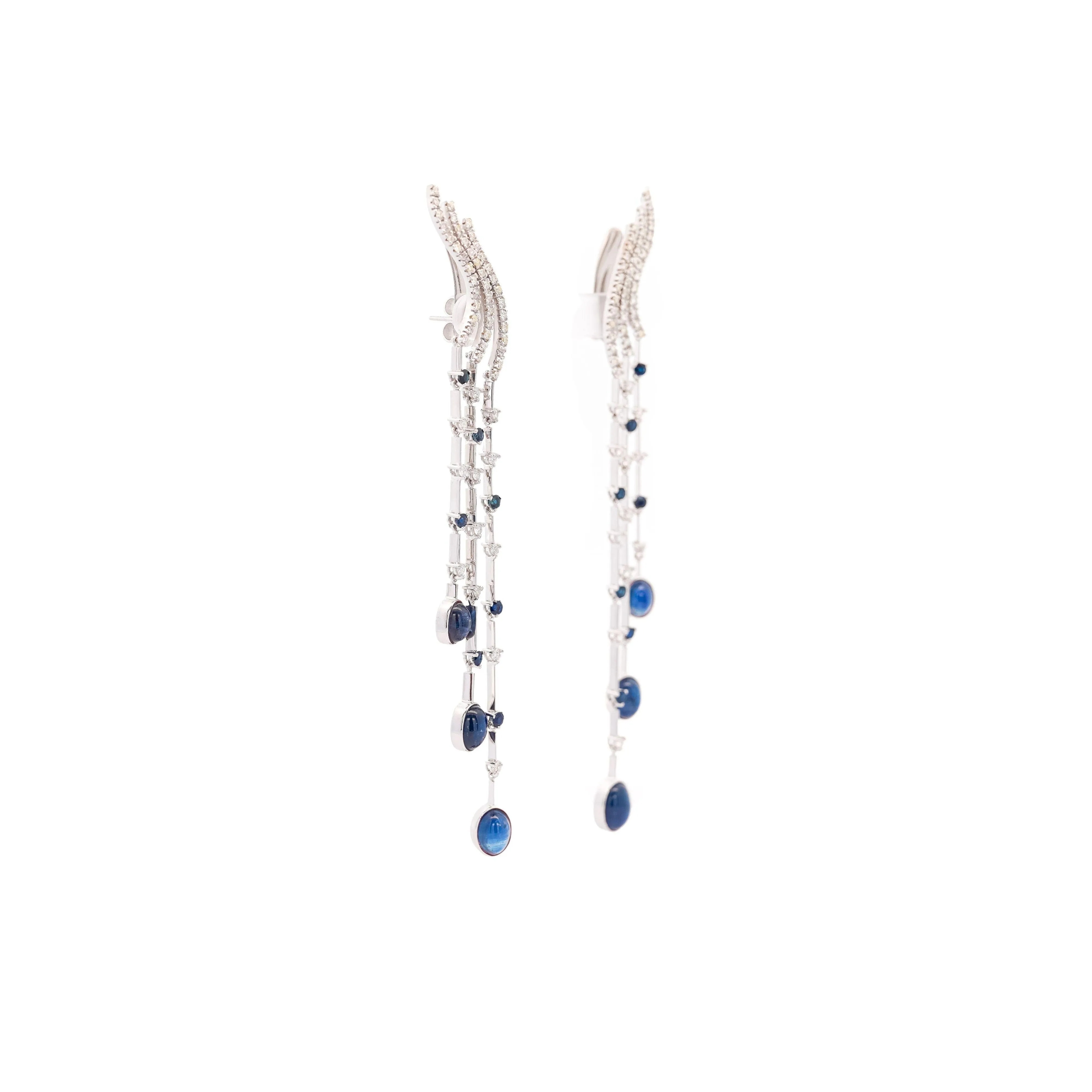 10 Carat Blue Sapphire & Diamond Dangle Drop Ear Climb Chandelier Earrings