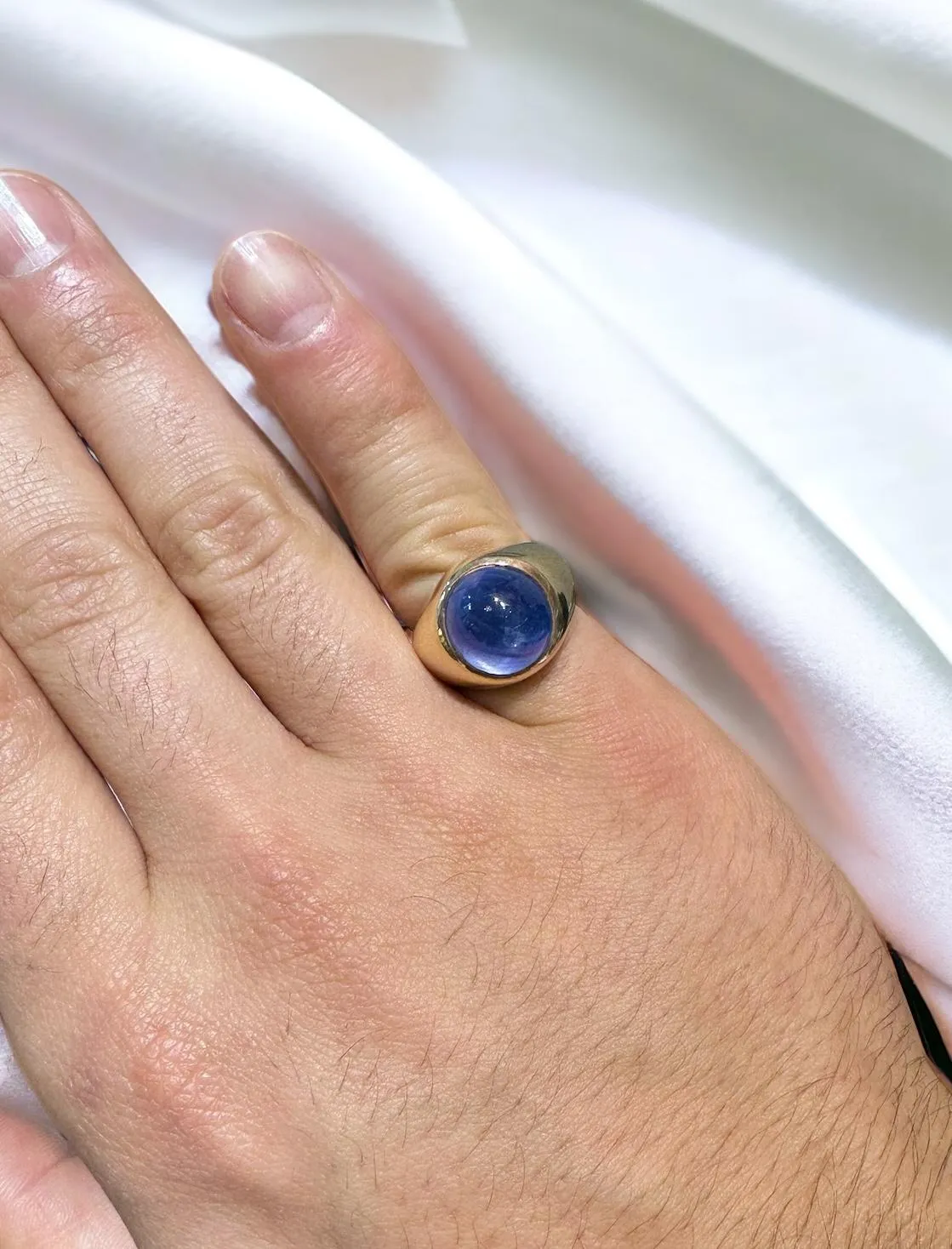 13.83 Carat No Heat Sri Lanka Blue Star Sapphire Solitaire Bezel 18K Men's Ring