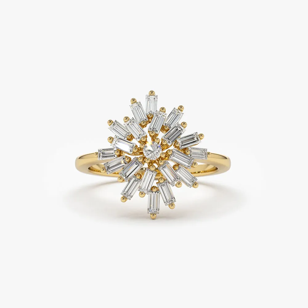 14K Ballerina Baguette Diamond Cluster Ring