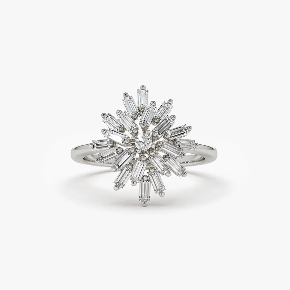 14K Ballerina Baguette Diamond Cluster Ring