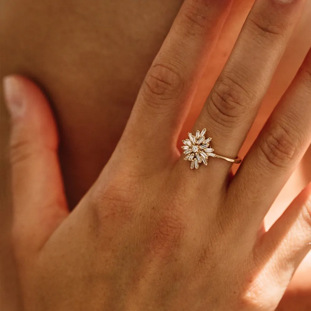 14K Ballerina Baguette Diamond Cluster Ring