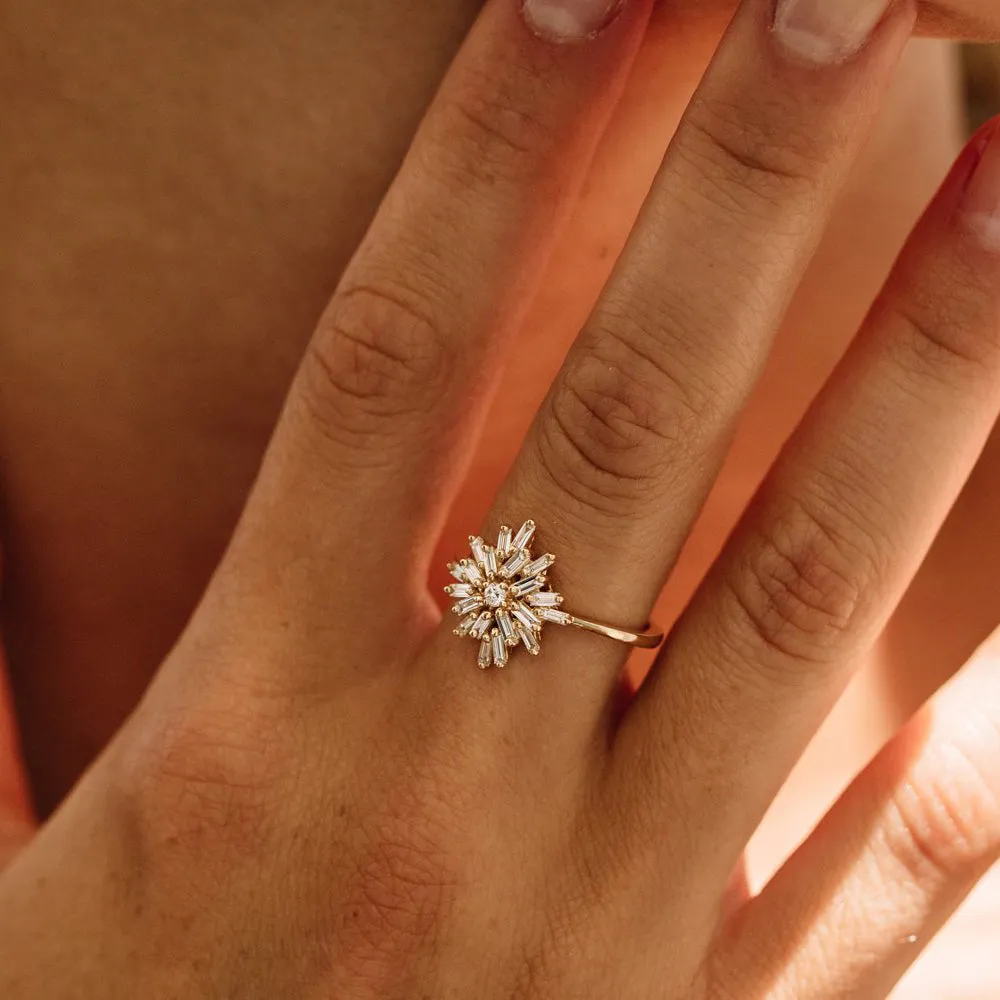 14K Ballerina Baguette Diamond Cluster Ring