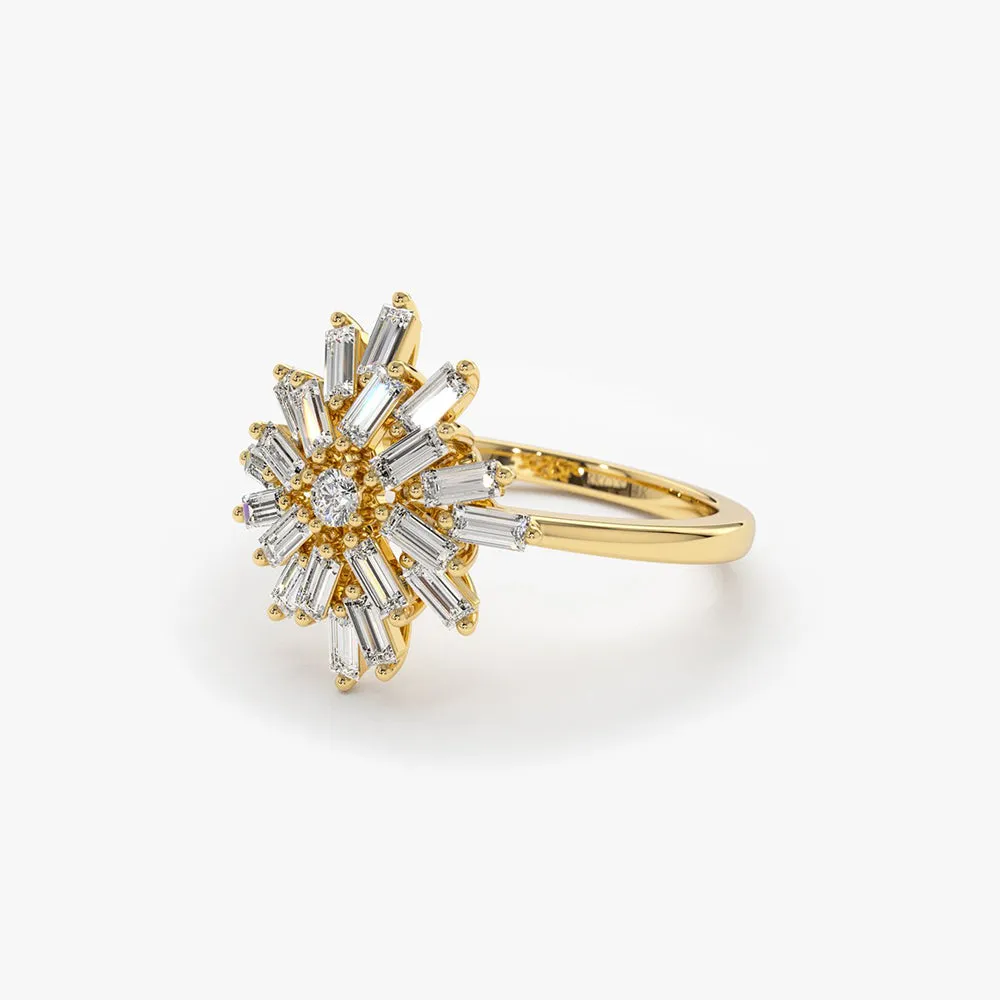 14K Ballerina Baguette Diamond Cluster Ring