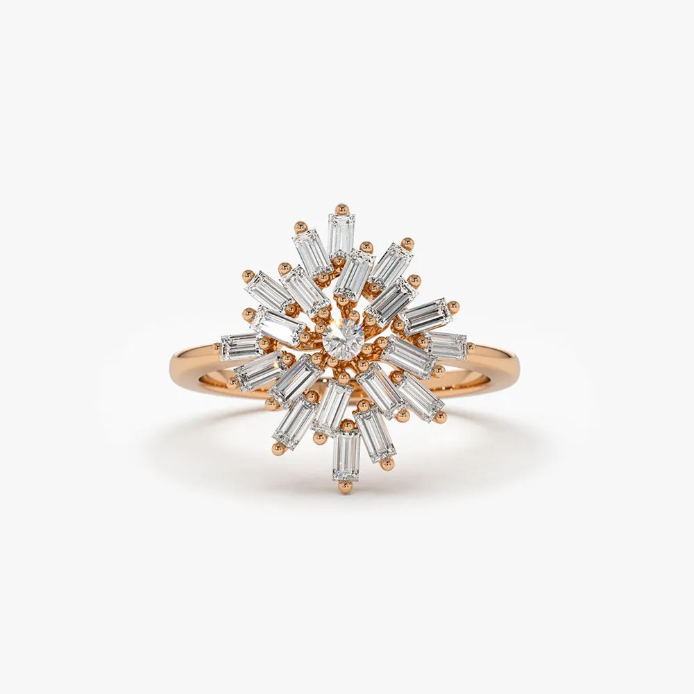 14K Ballerina Baguette Diamond Cluster Ring