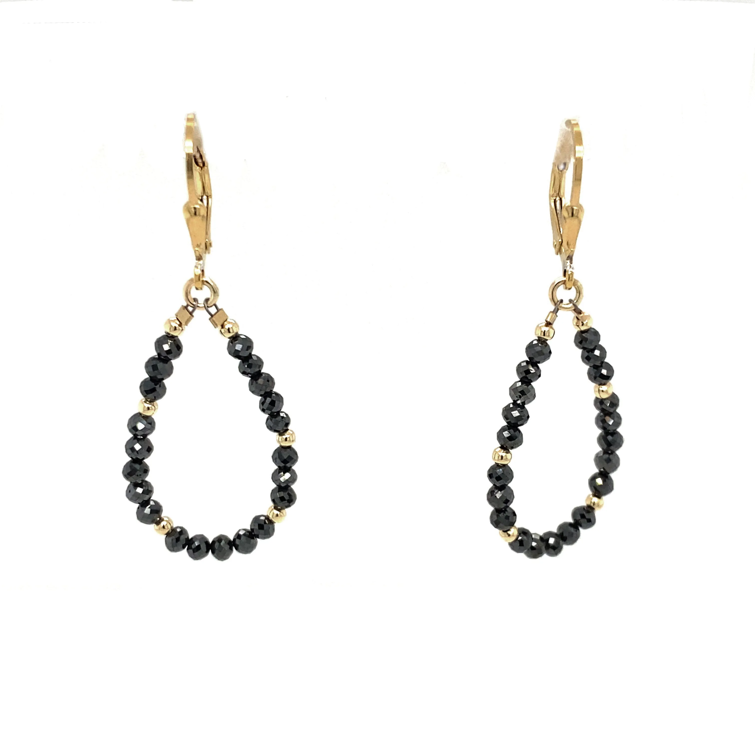 14k Gold Bead and Black Diamond Asymmetrical Earrings