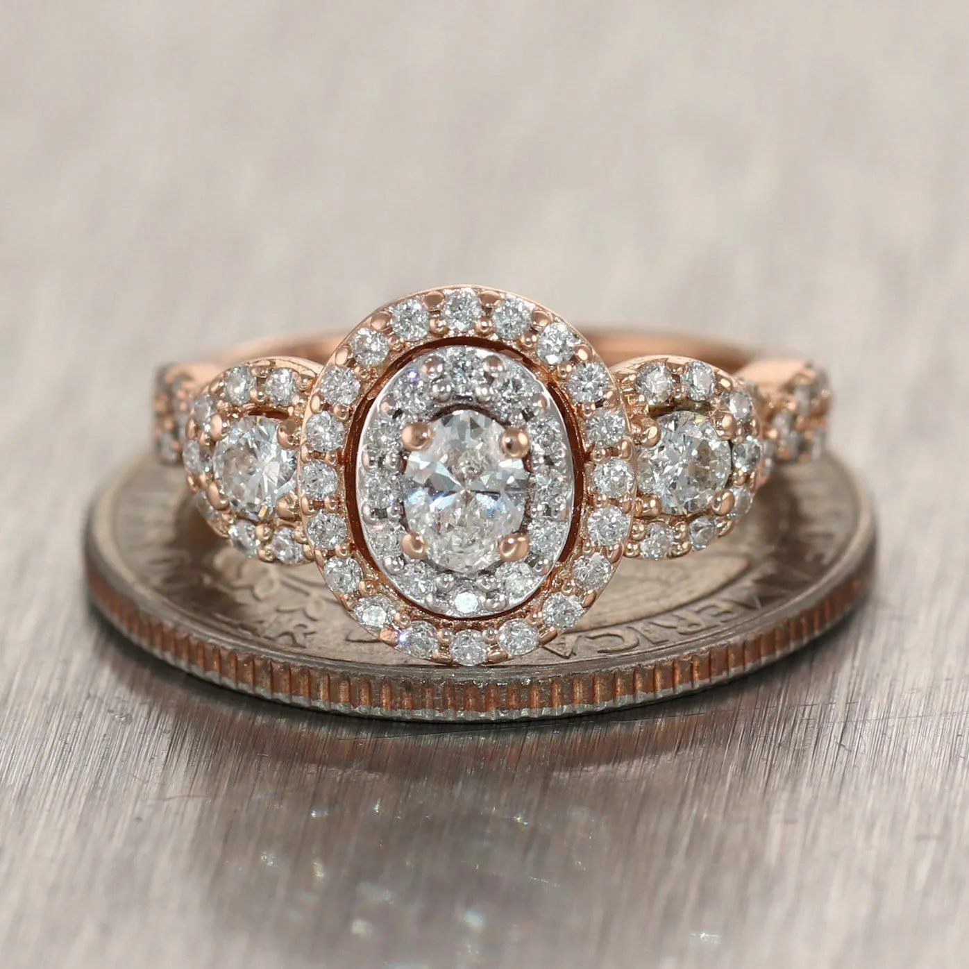 14k Rose Gold 1.75ctw Oval Diamond Halo Ring