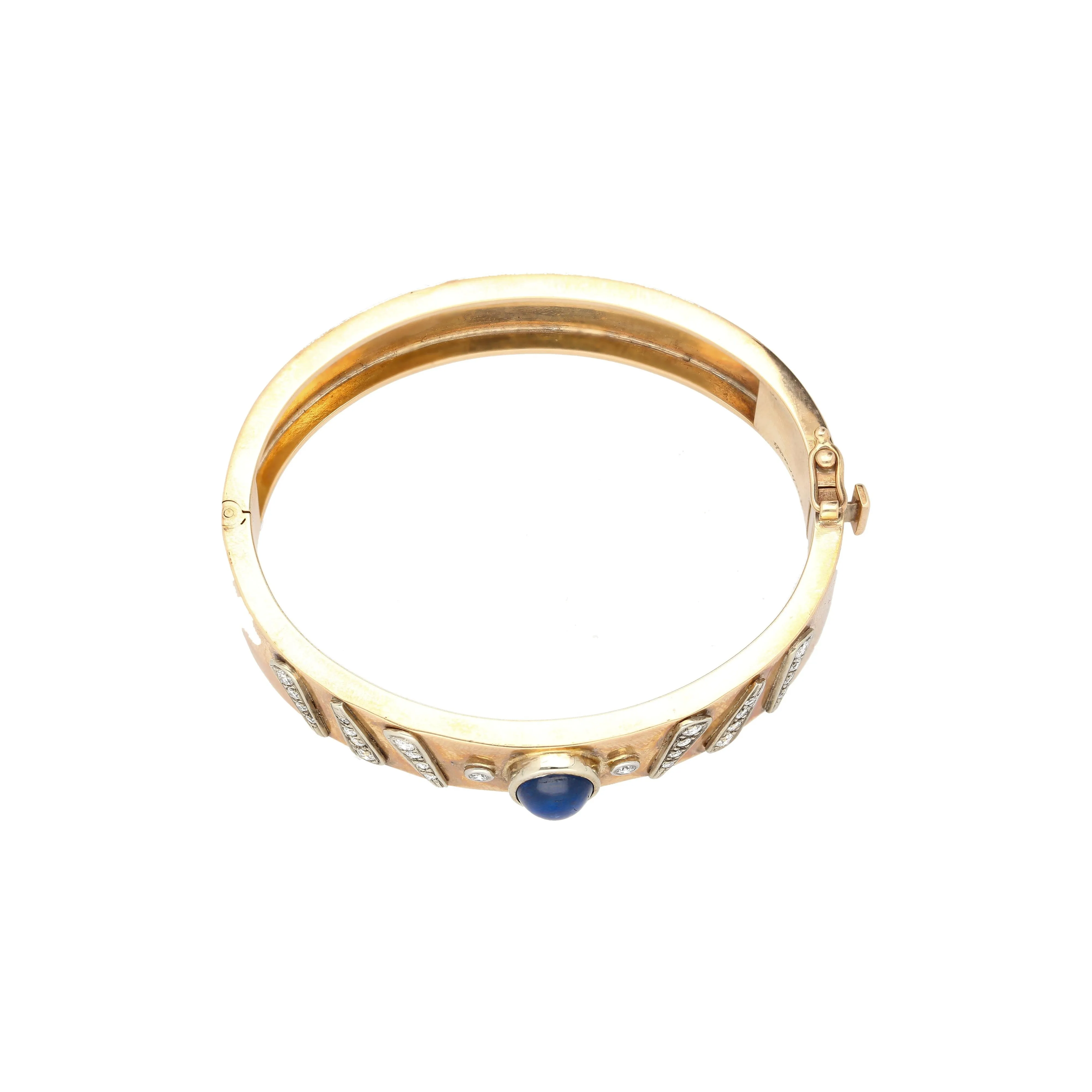 14K Rose Gold Backrach Signed Sapphire and Diamond Bangle Bracelet