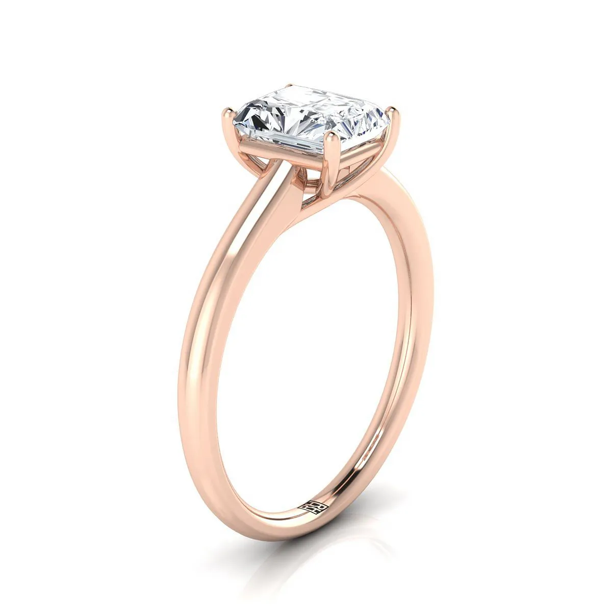 14K Rose Gold Radiant Cut Center Contemporary Comfort Fit Solitaire Engagement Ring