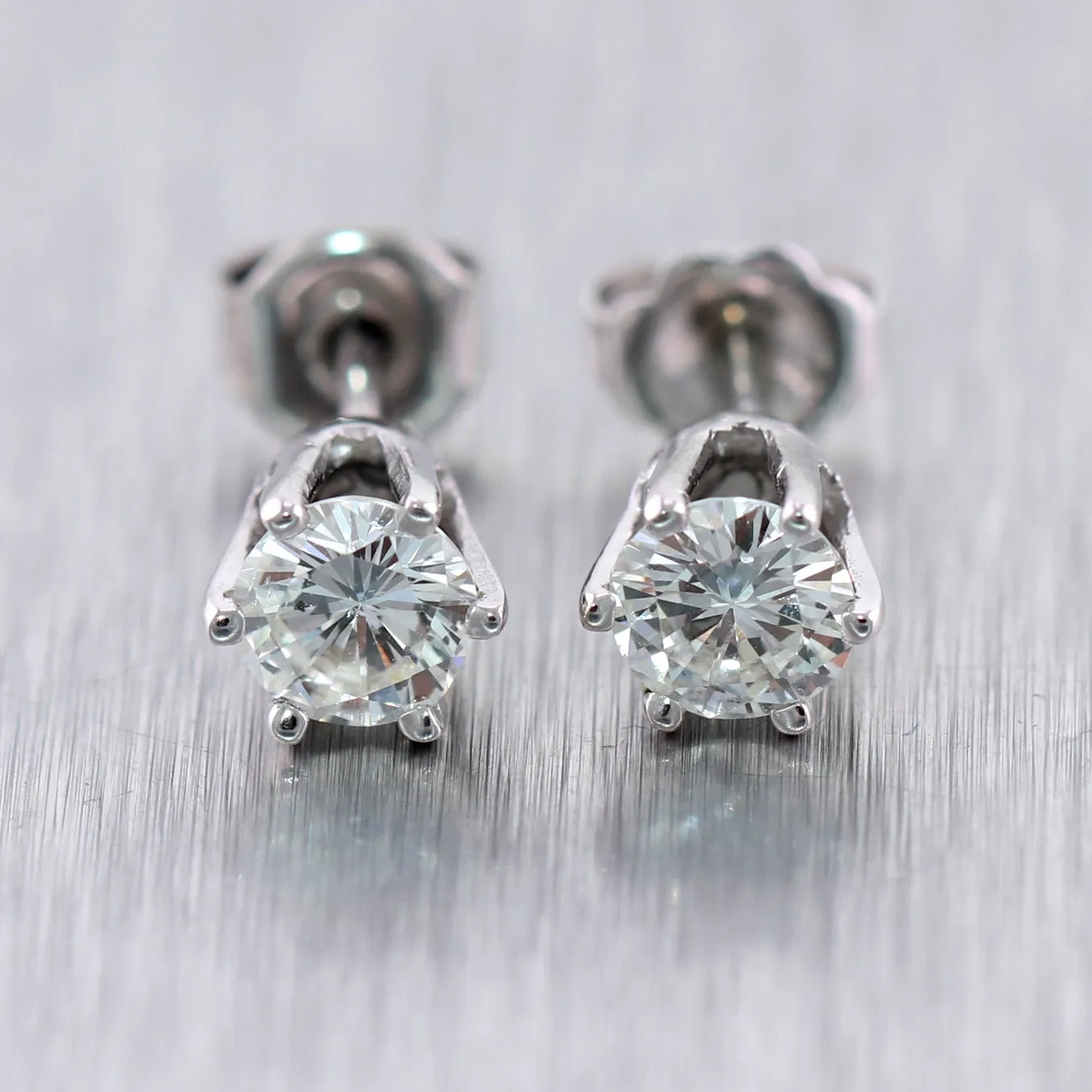 14k White Gold 1.00ctw Six Prong Diamond Stud Earrings