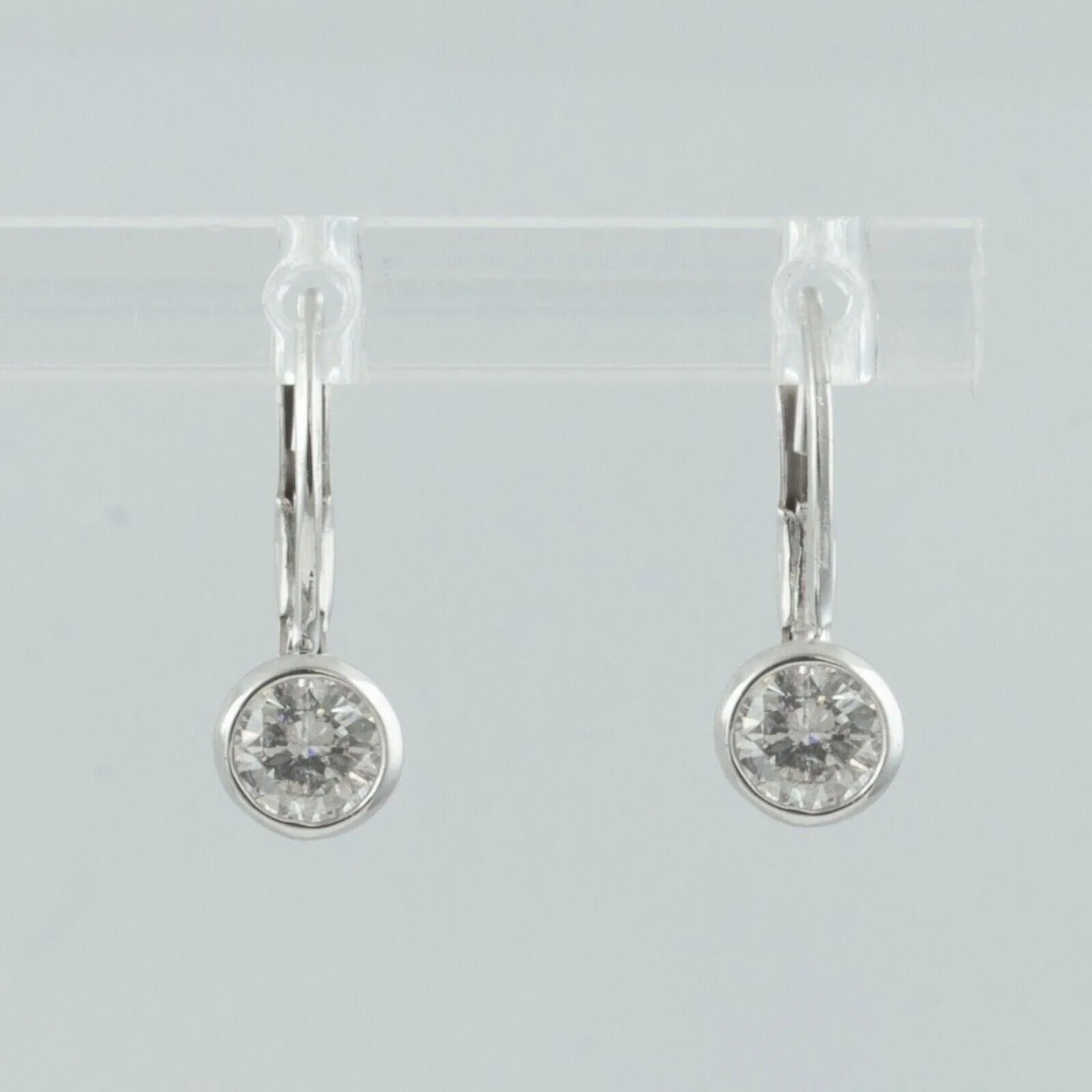 14k White Gold Diamond Dangle Drop Leverback Earrings 1.02ctw H VS2 1.8g