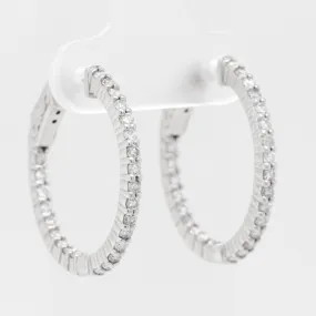 14k White Gold Diamond In & Out Hoop Earrings 0.75ctw G SI1 - Snap Closure