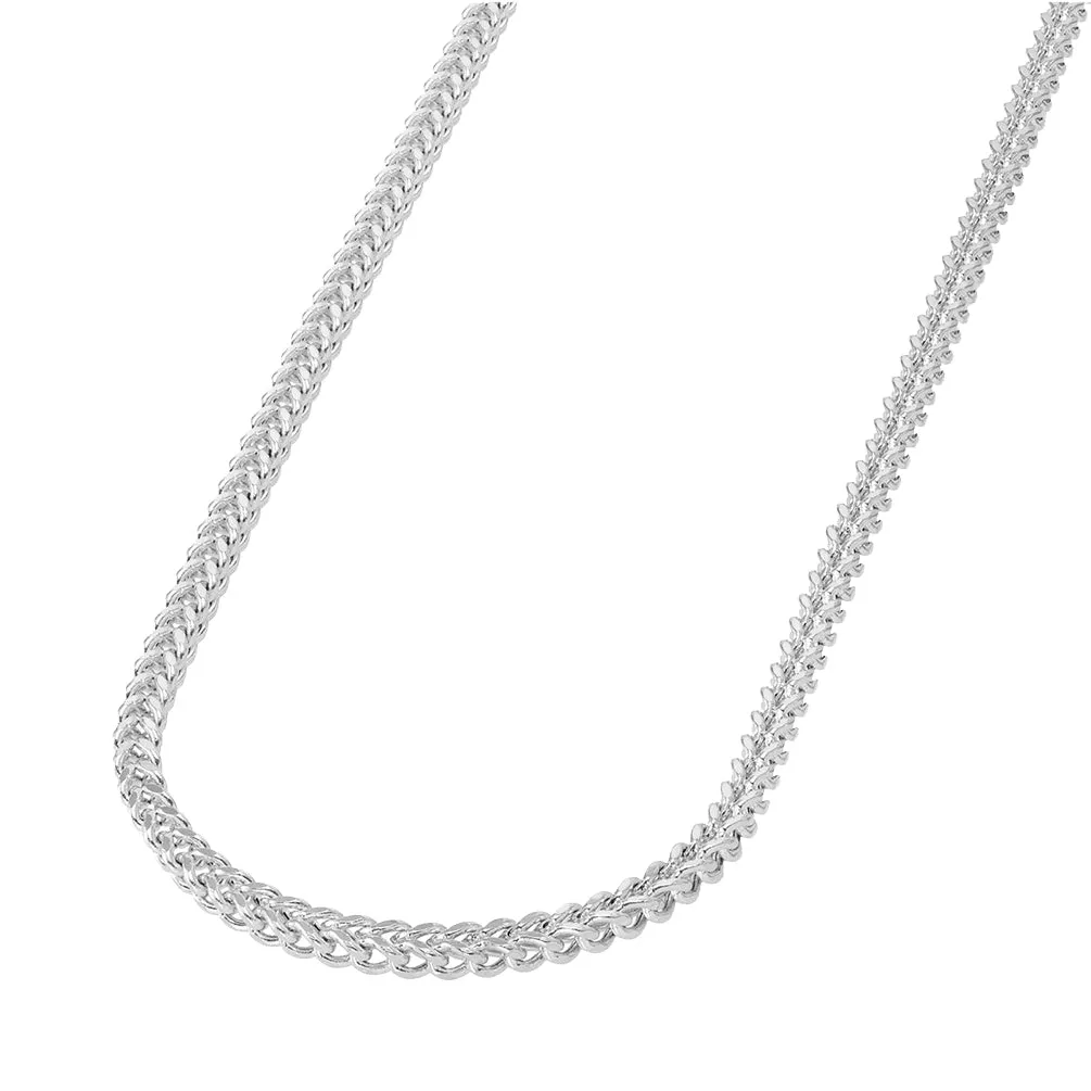 14k White Gold Hollow 2mm Square Franco Chain Necklace with Lobster Claw Clasp (Diamond-Cut)