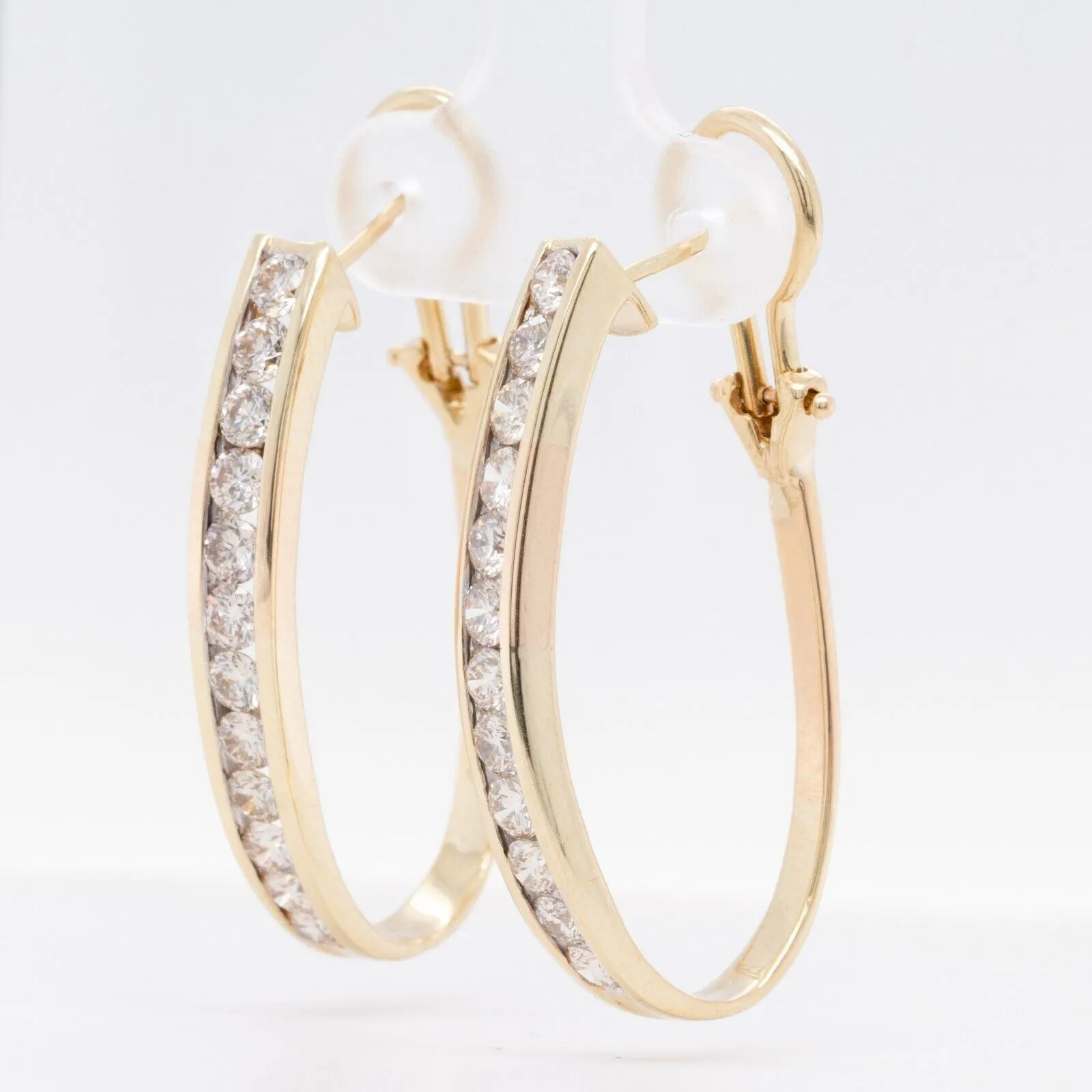 14k Yellow Gold 24 St. Diamond J-Hoop Earrings 2.40ctw H SI1 5.4dwt