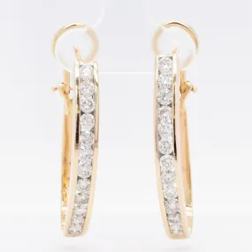 14k Yellow Gold 24 St. Diamond J-Hoop Earrings 2.40ctw H SI1 5.4dwt