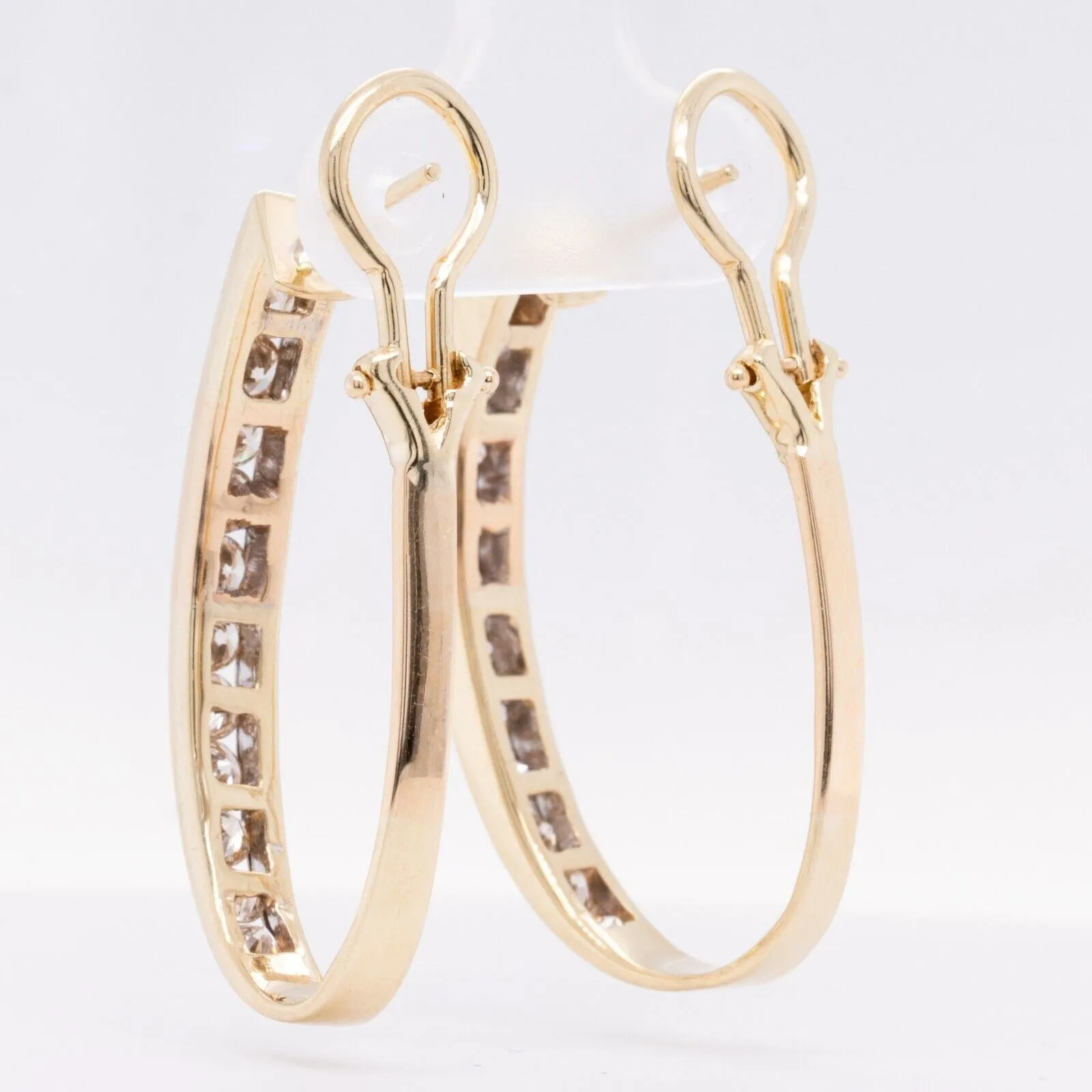 14k Yellow Gold 24 St. Diamond J-Hoop Earrings 2.40ctw H SI1 5.4dwt