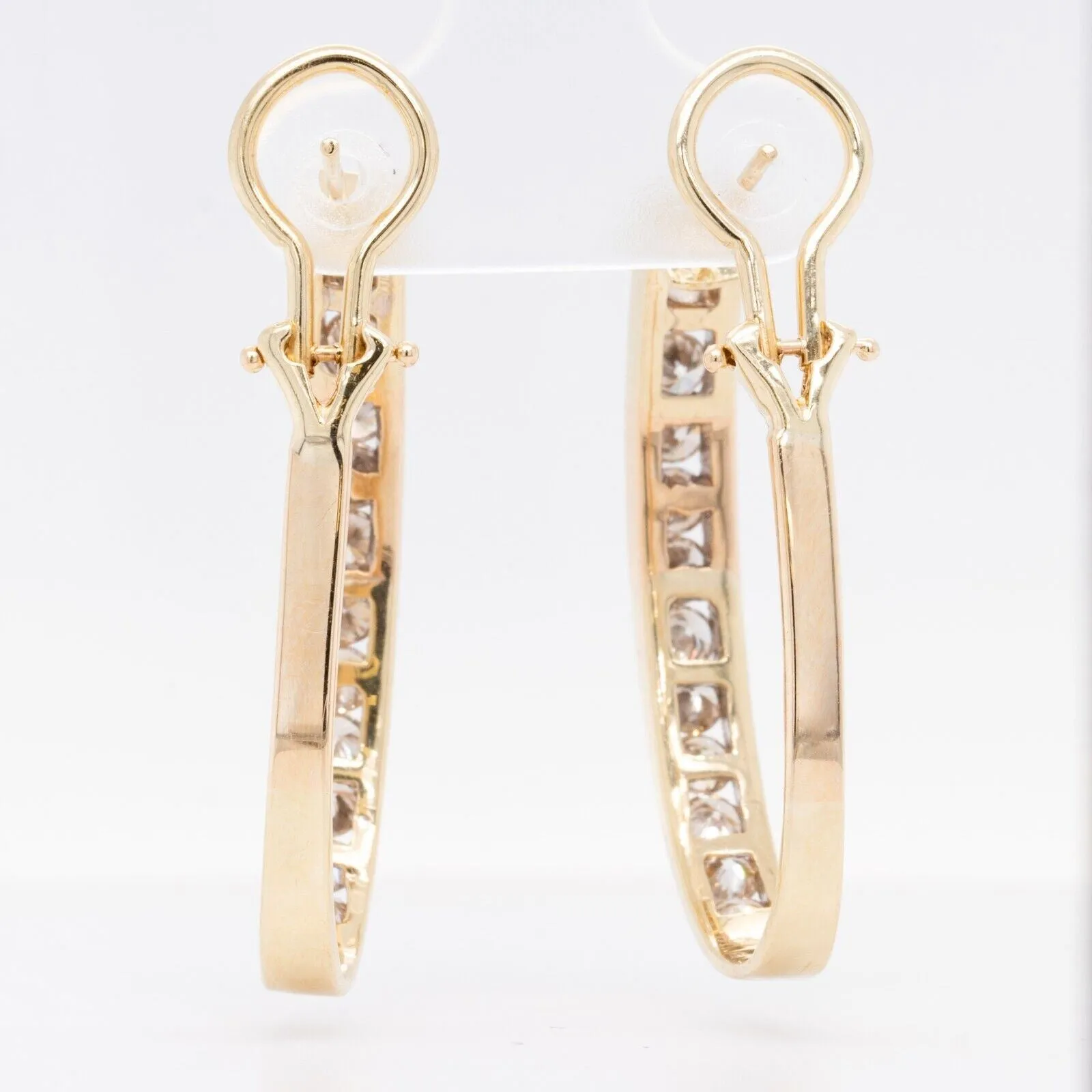 14k Yellow Gold 24 St. Diamond J-Hoop Earrings 2.40ctw H SI1 5.4dwt