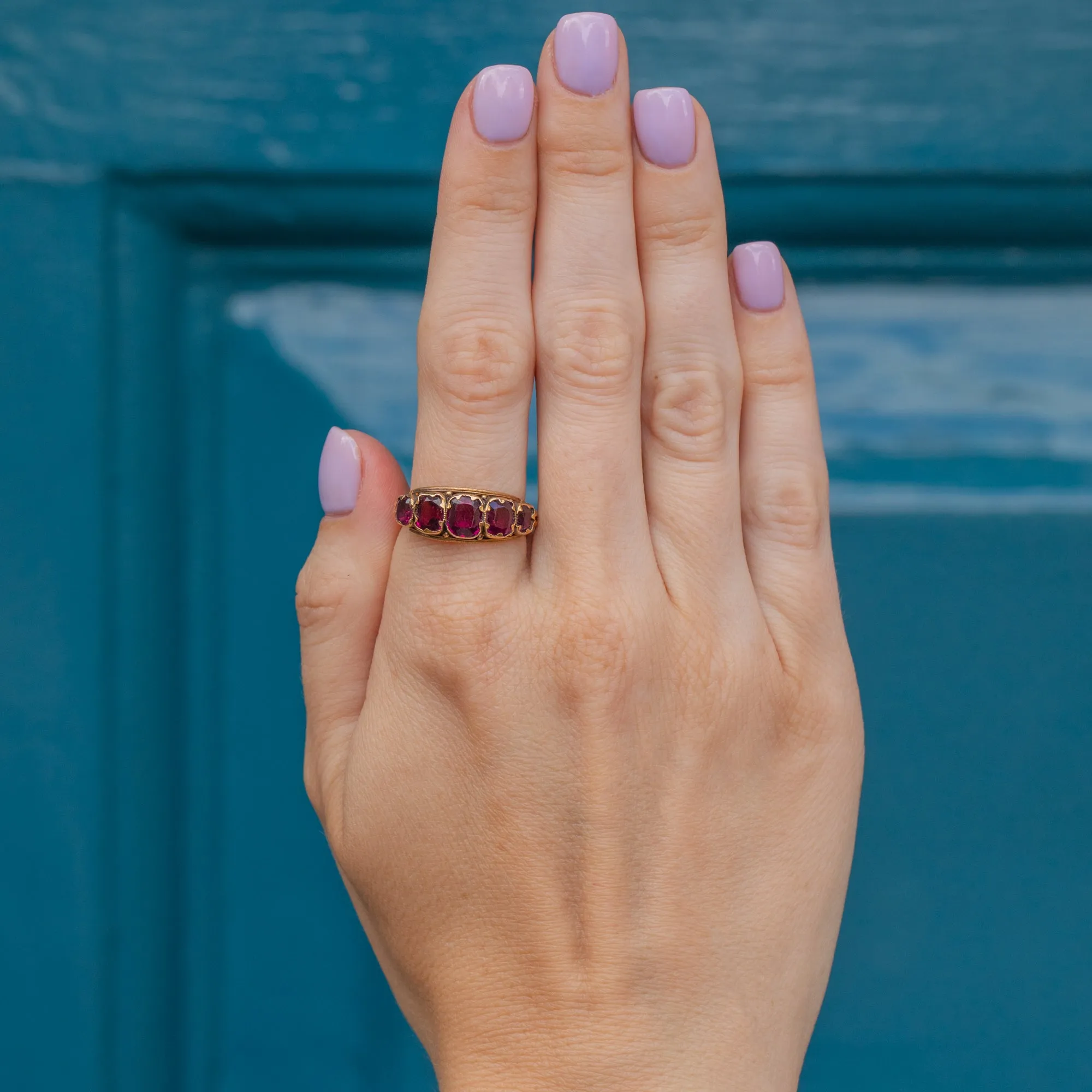 15ct Gold Garnet Five-Stone Ring, c.1876