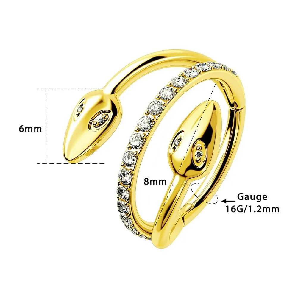 16G Serpent Snake CZ Triple Lines Earring Hoop