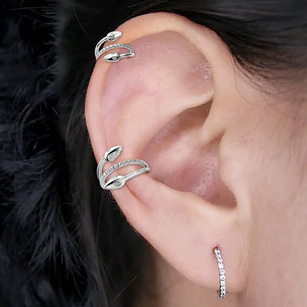 16G Serpent Snake CZ Triple Lines Earring Hoop