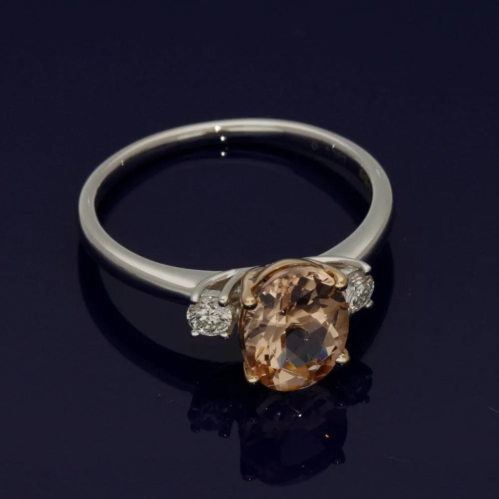 18ct White and Rose Gold 1.84ct Morganite & Diamond Trilogy Ring