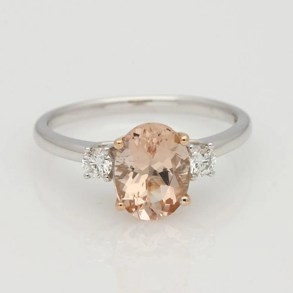 18ct White and Rose Gold 1.84ct Morganite & Diamond Trilogy Ring