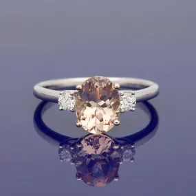 18ct White and Rose Gold 1.84ct Morganite & Diamond Trilogy Ring