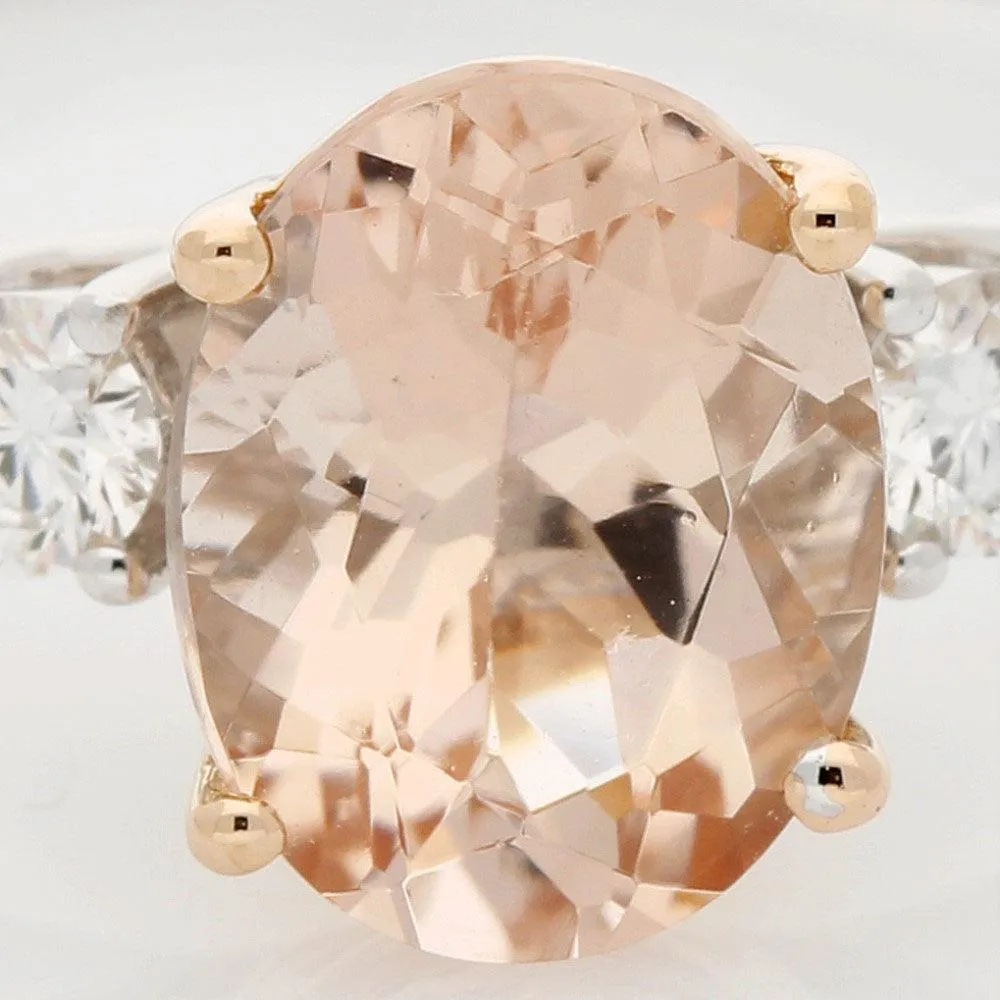 18ct White and Rose Gold 1.84ct Morganite & Diamond Trilogy Ring