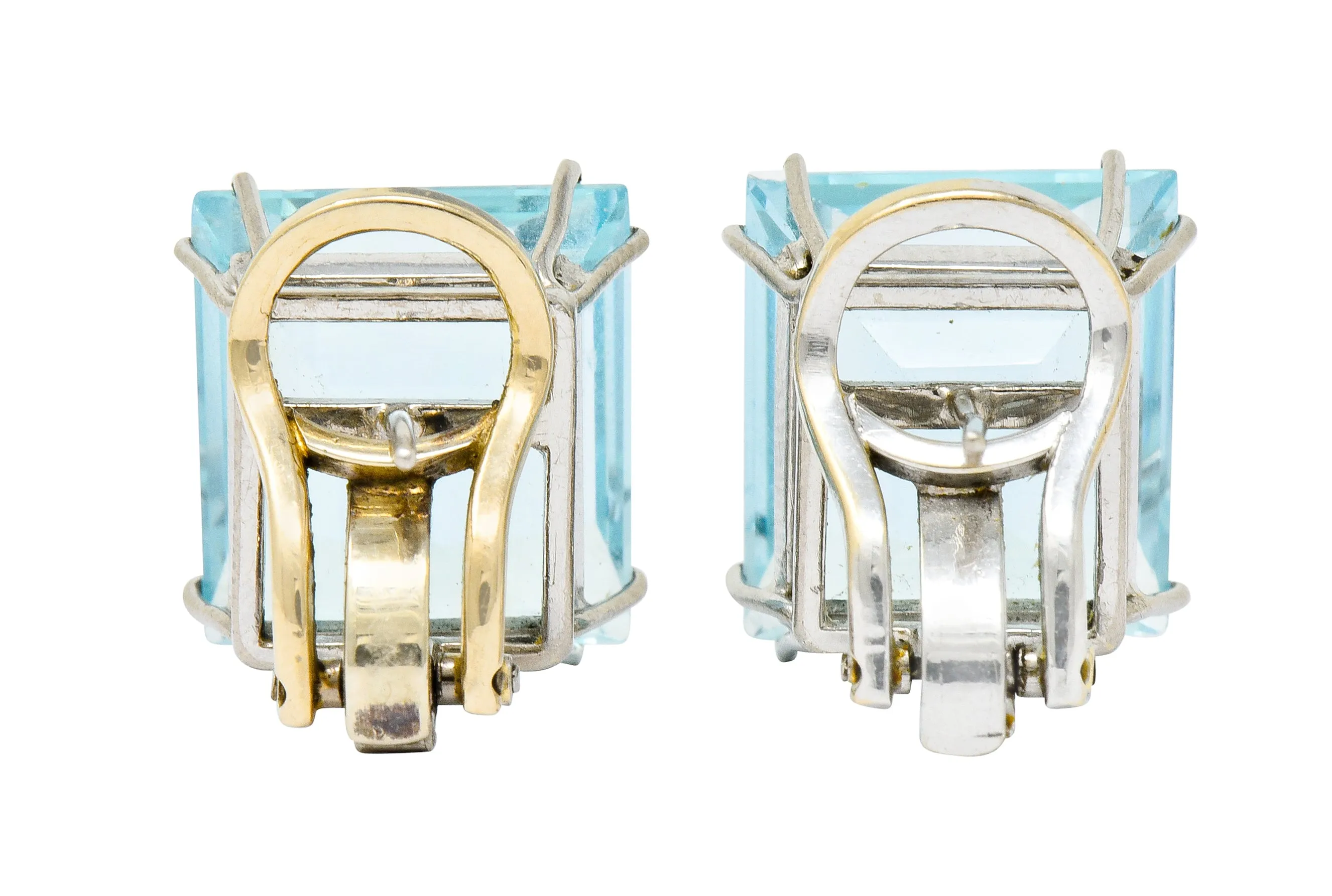 1960's Vintage 30.10 CTW Aquamarine Platinum Bold Gemstone Earrings