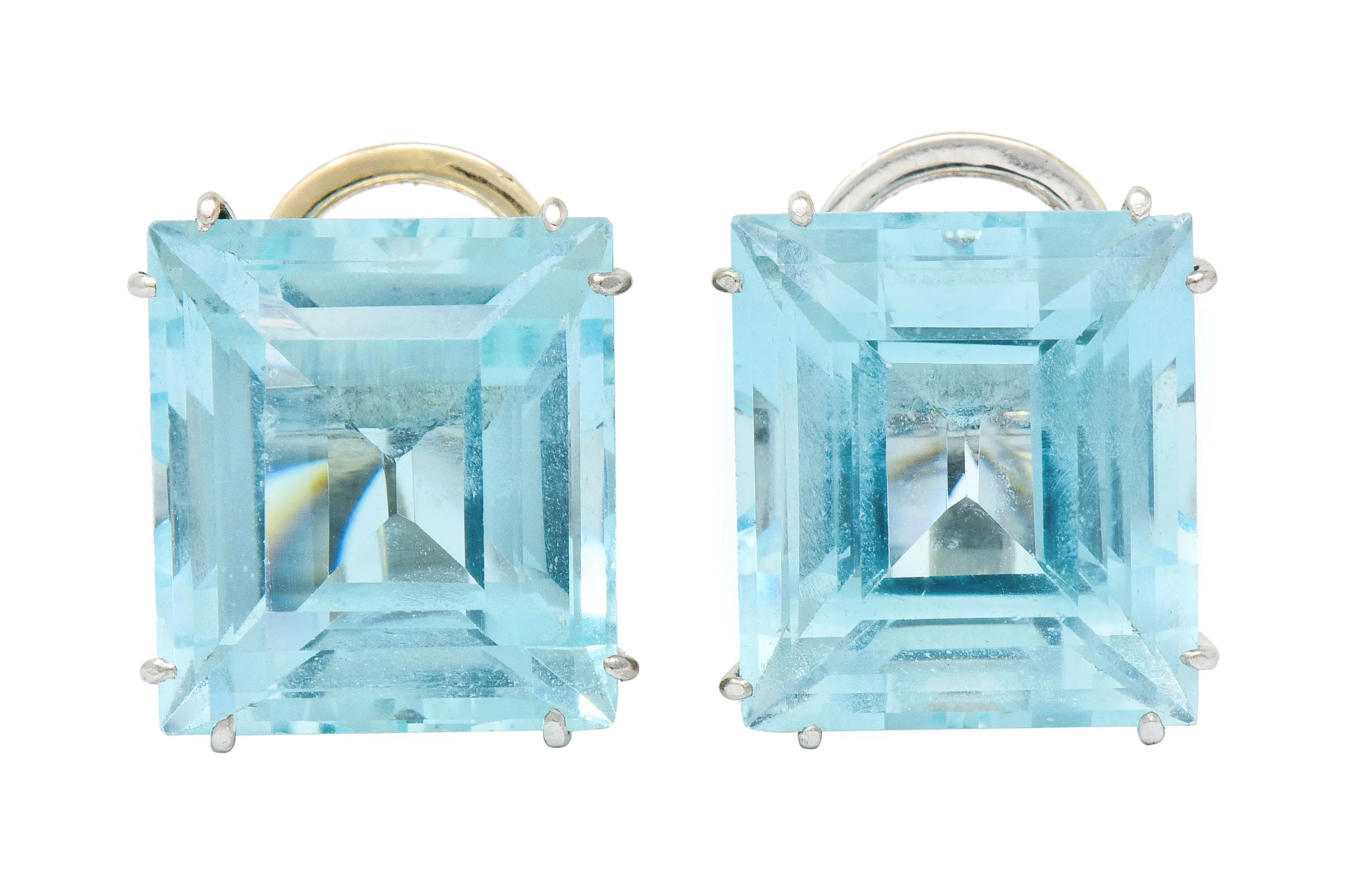 1960's Vintage 30.10 CTW Aquamarine Platinum Bold Gemstone Earrings