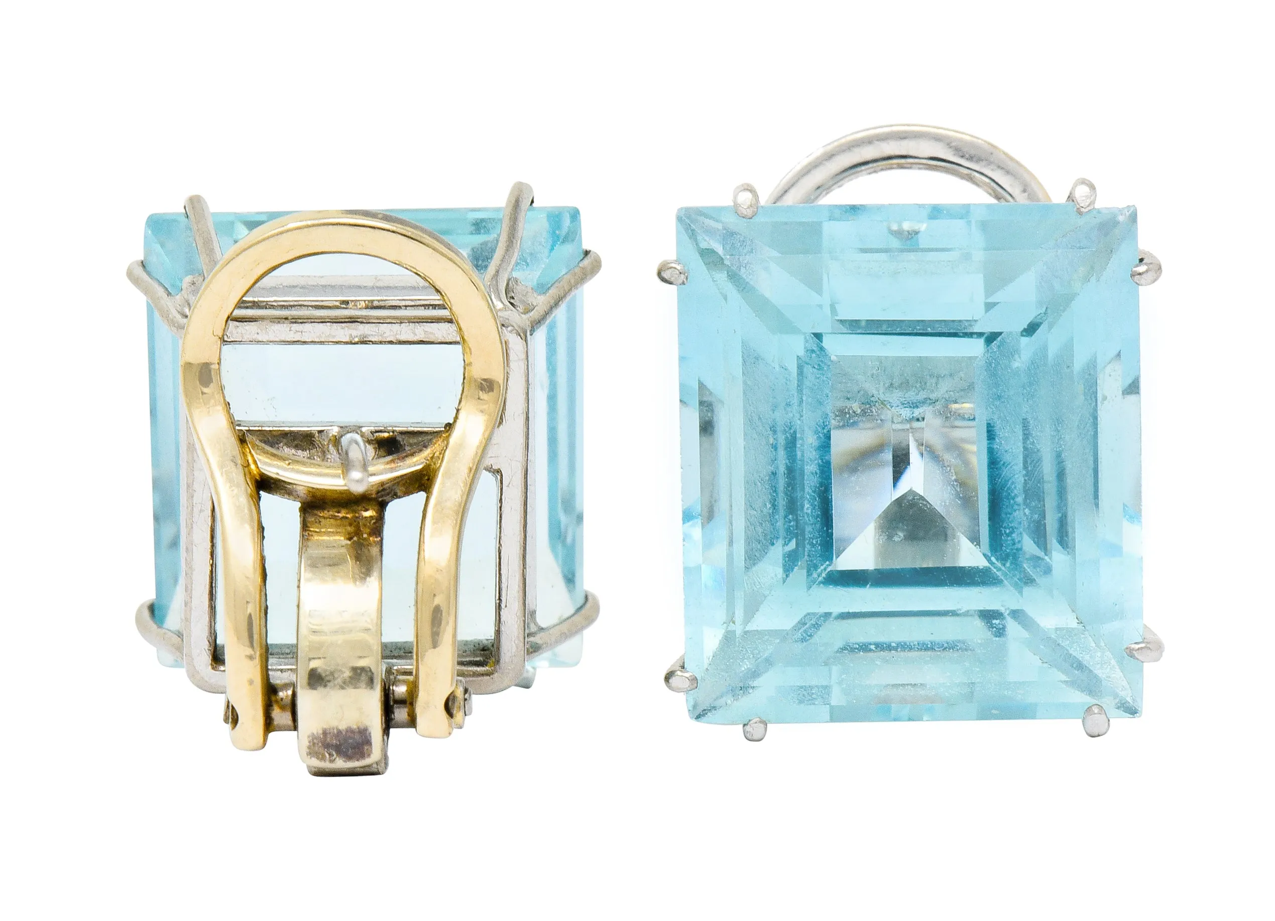 1960's Vintage 30.10 CTW Aquamarine Platinum Bold Gemstone Earrings