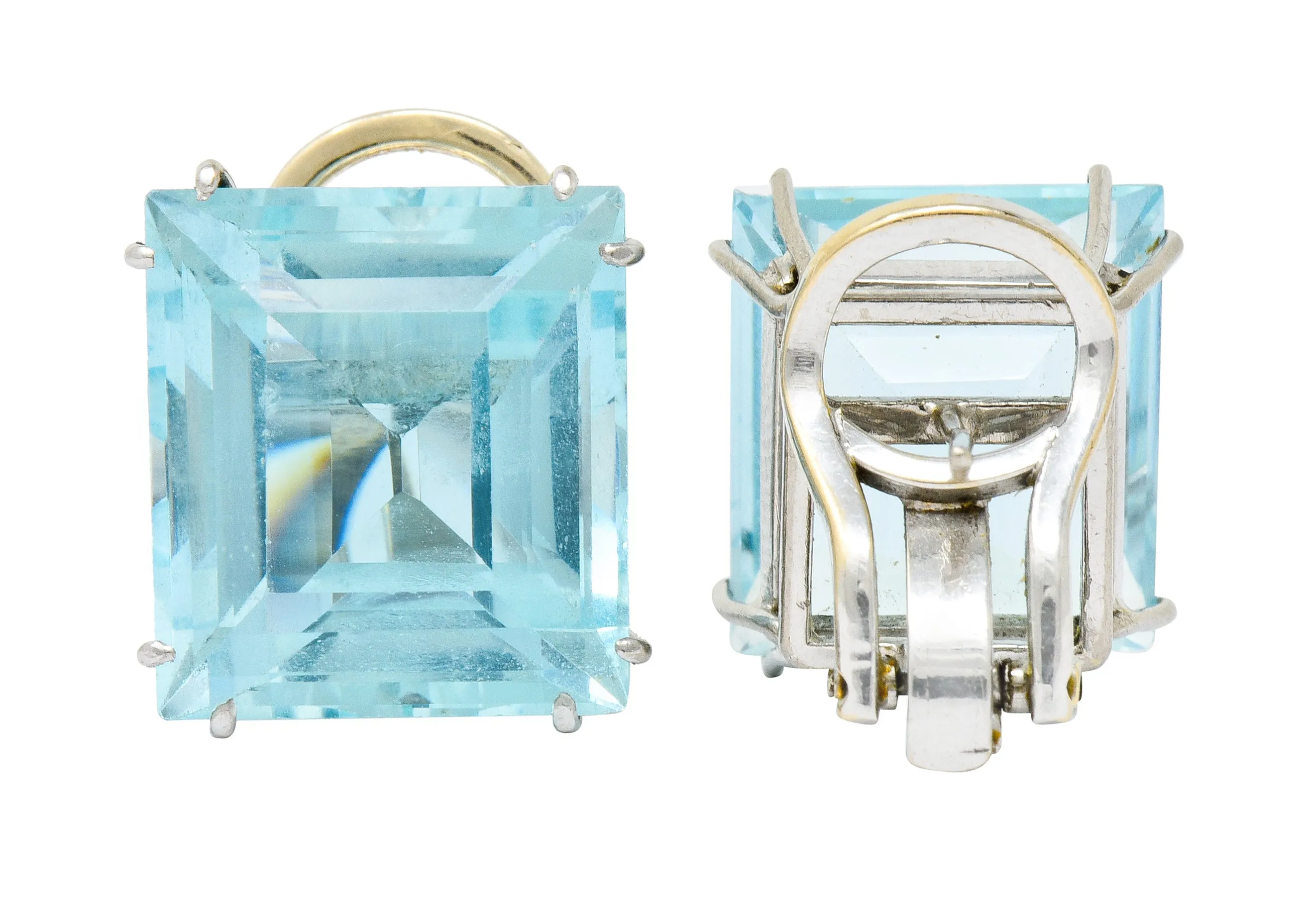 1960's Vintage 30.10 CTW Aquamarine Platinum Bold Gemstone Earrings