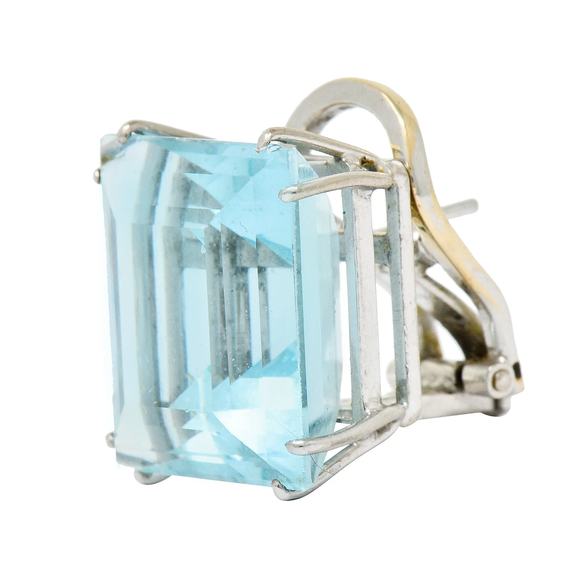 1960's Vintage 30.10 CTW Aquamarine Platinum Bold Gemstone Earrings