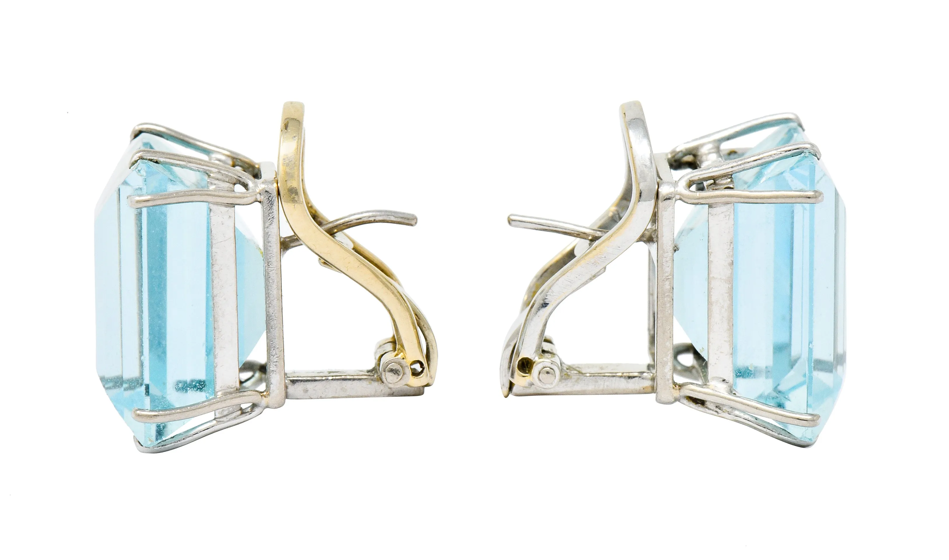 1960's Vintage 30.10 CTW Aquamarine Platinum Bold Gemstone Earrings