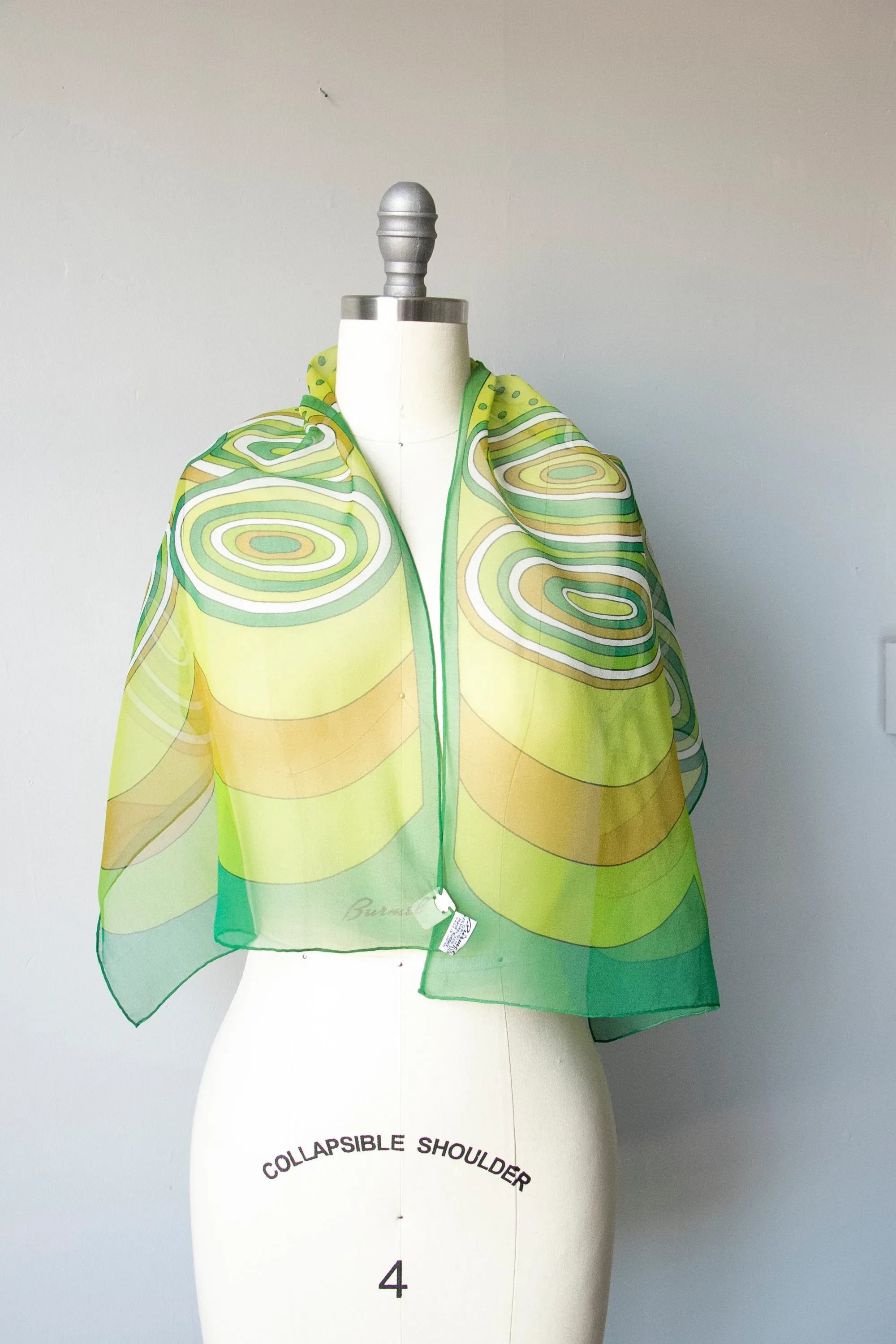 1970s Silk Chiffon Sheer Scarf Burmel Deadstock