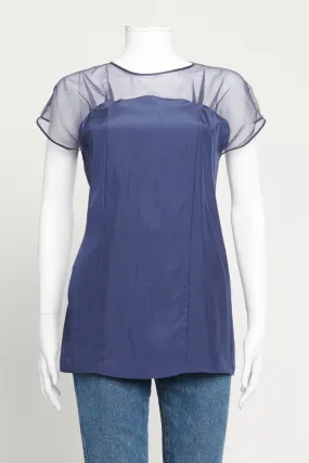 2010 Blue Silk Preowned Blouse with Mesh Detail