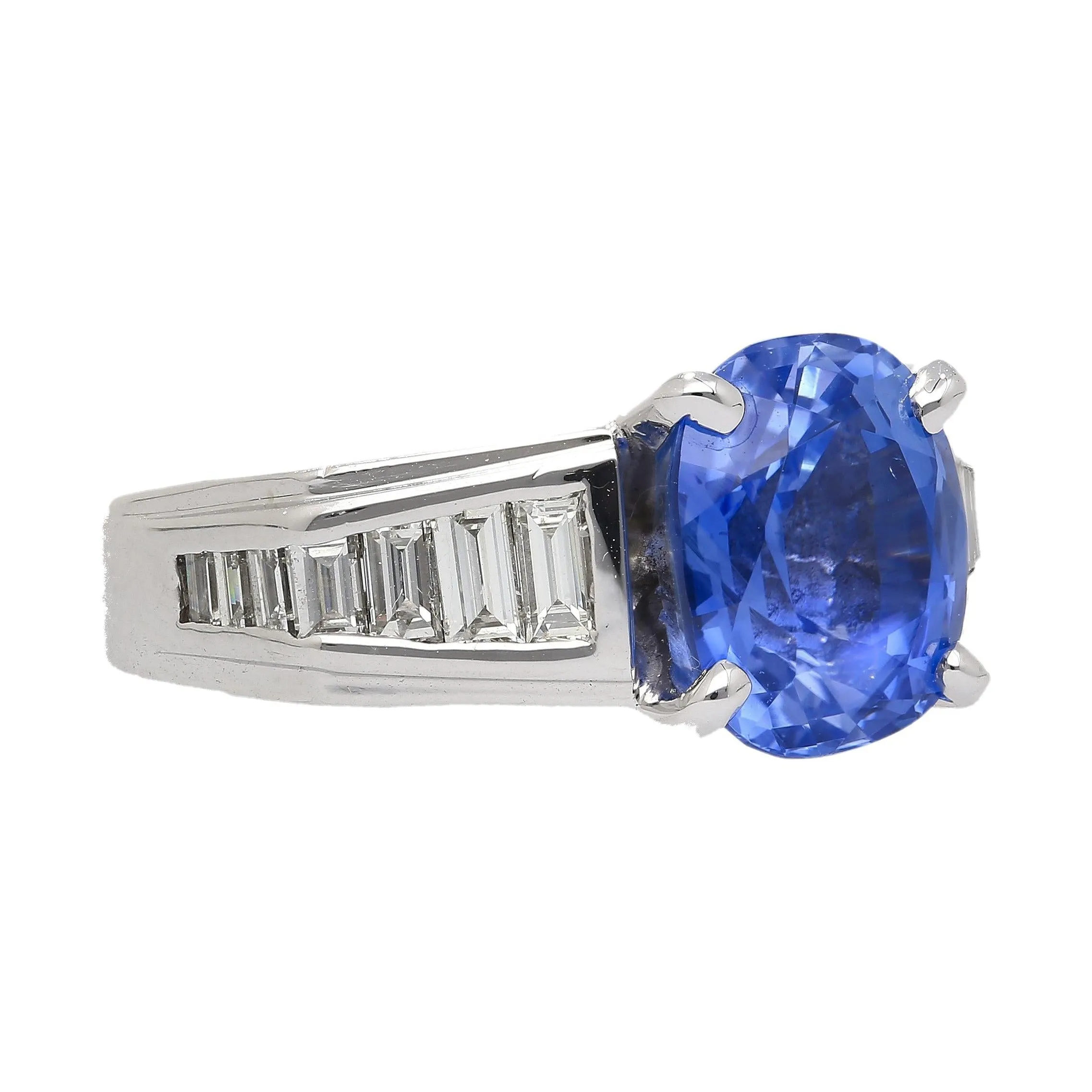 4.71 Carat Oval Cut Sri Lanka Sapphire and Diamond 18K White Gold Ring