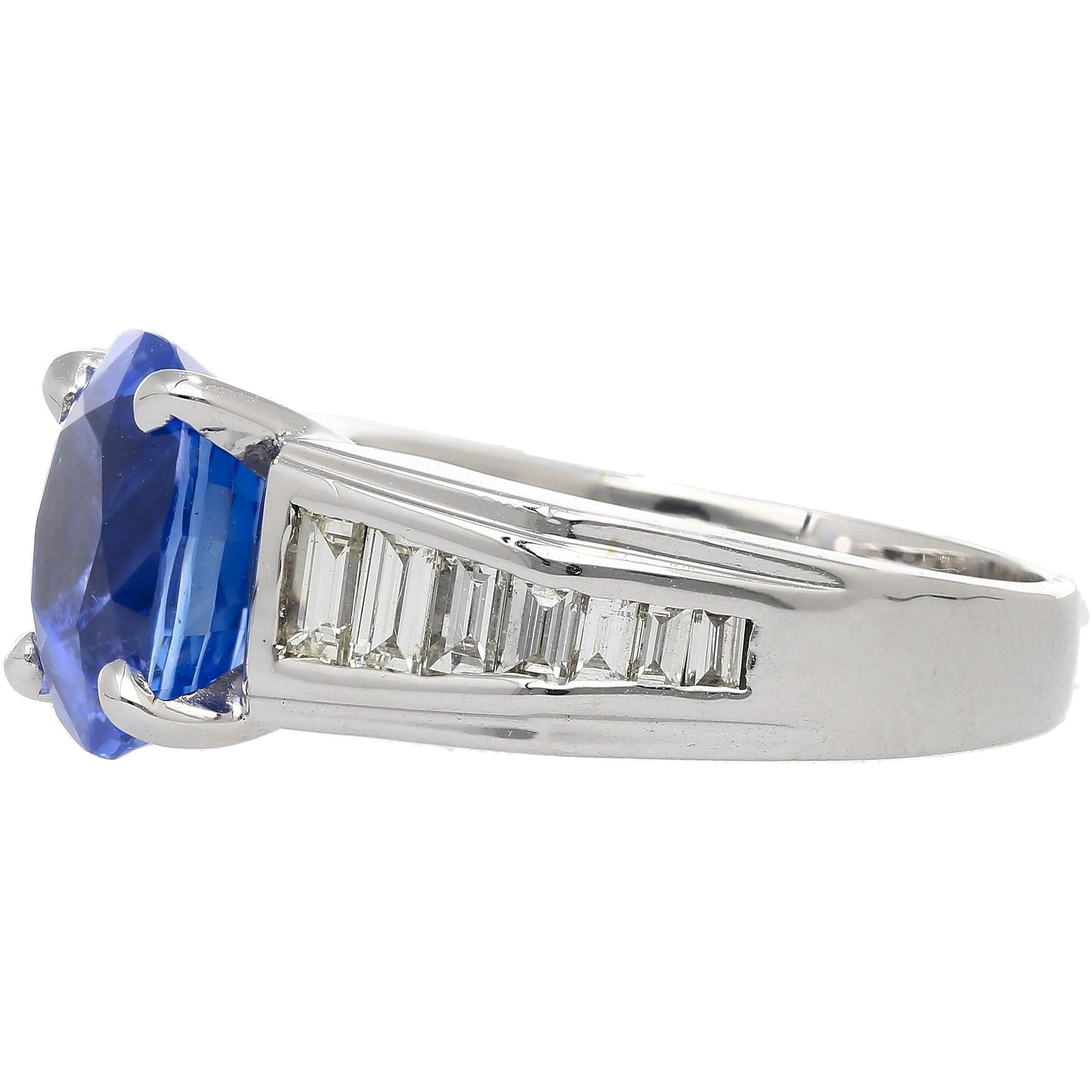 4.71 Carat Oval Cut Sri Lanka Sapphire and Diamond 18K White Gold Ring