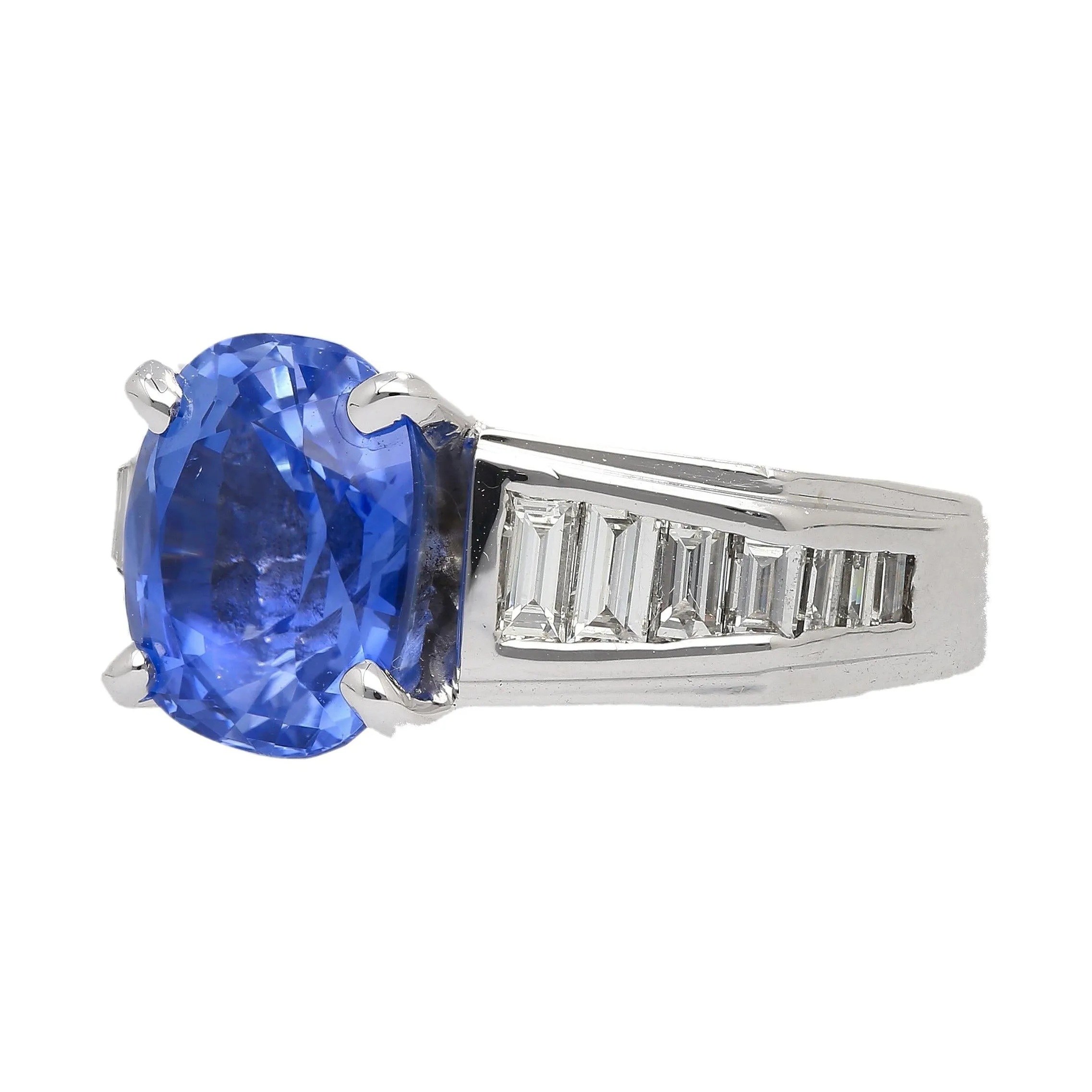 4.71 Carat Oval Cut Sri Lanka Sapphire and Diamond 18K White Gold Ring