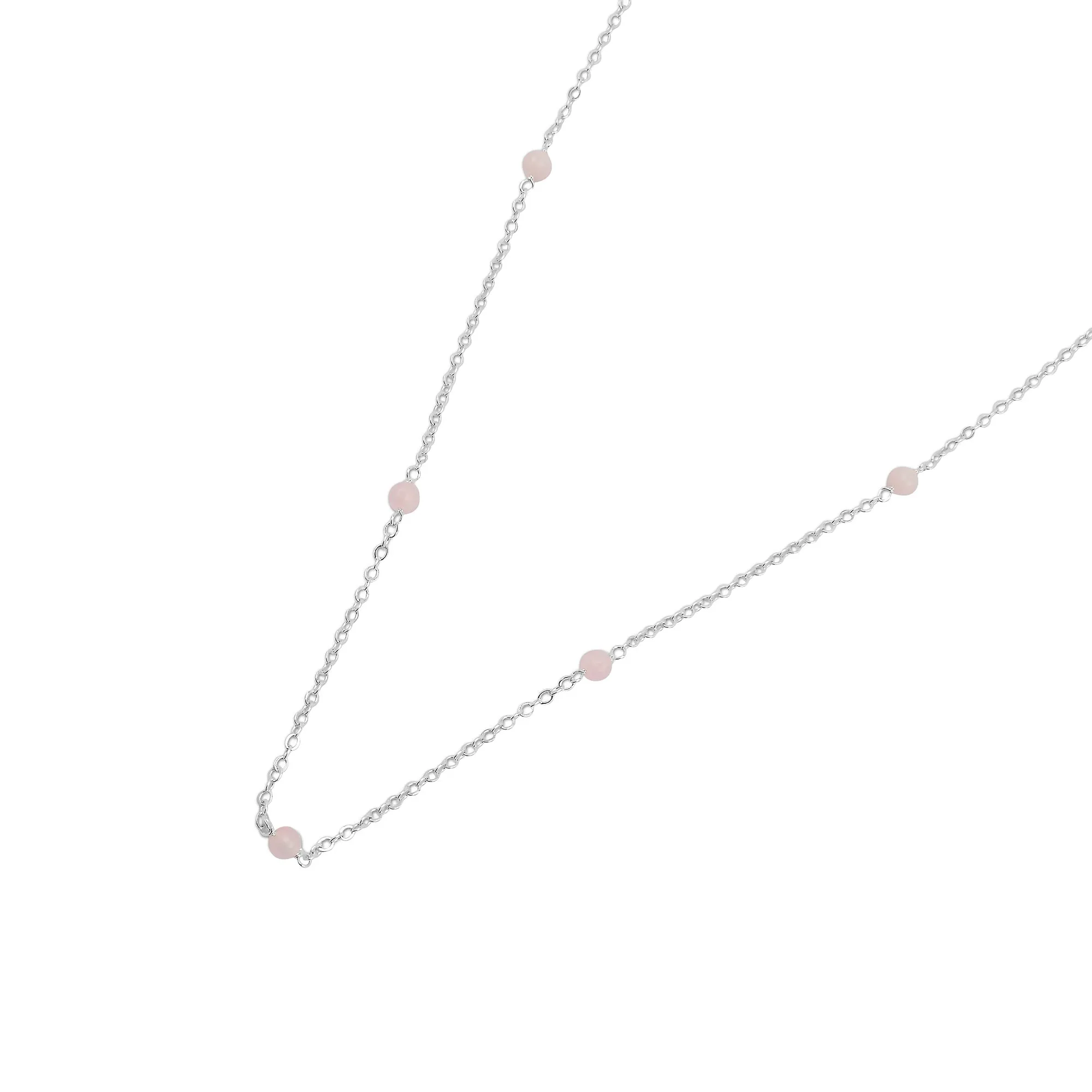 925 Sterling Silver-Plated Rose Quartz Station Necklace