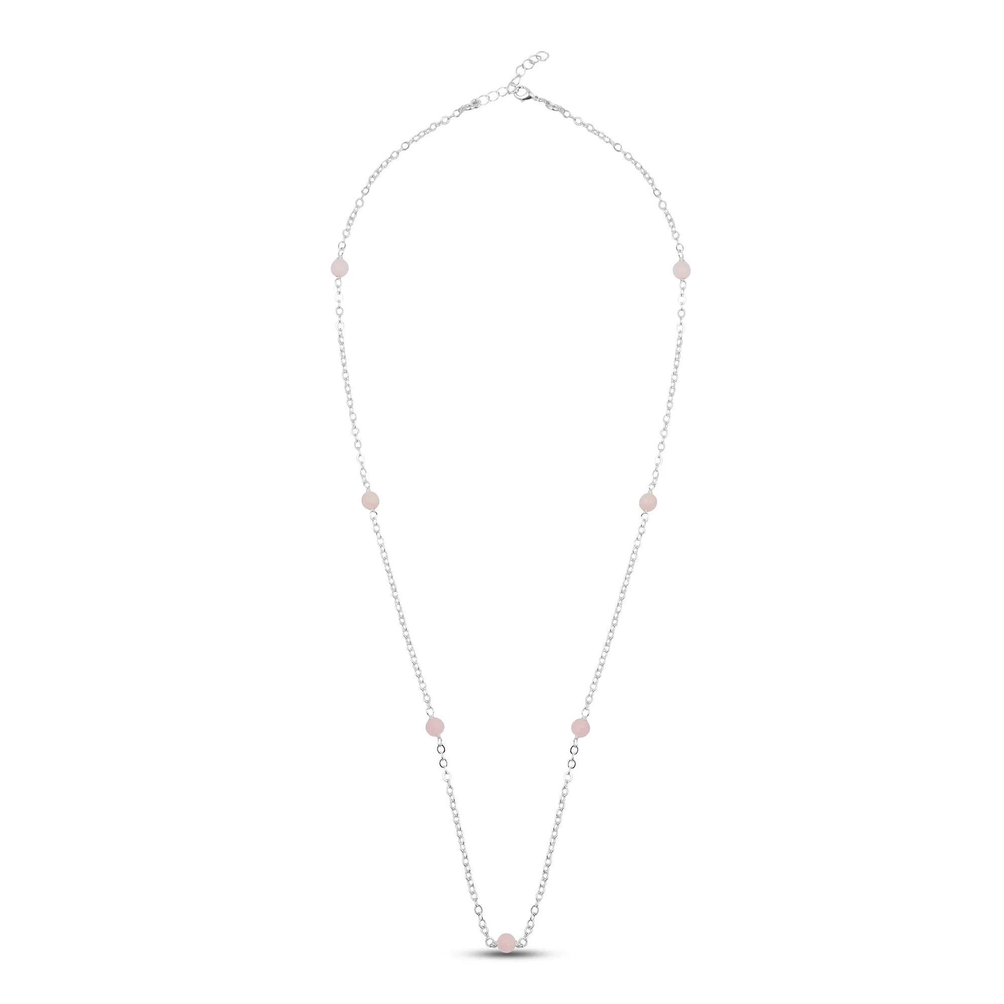 925 Sterling Silver-Plated Rose Quartz Station Necklace