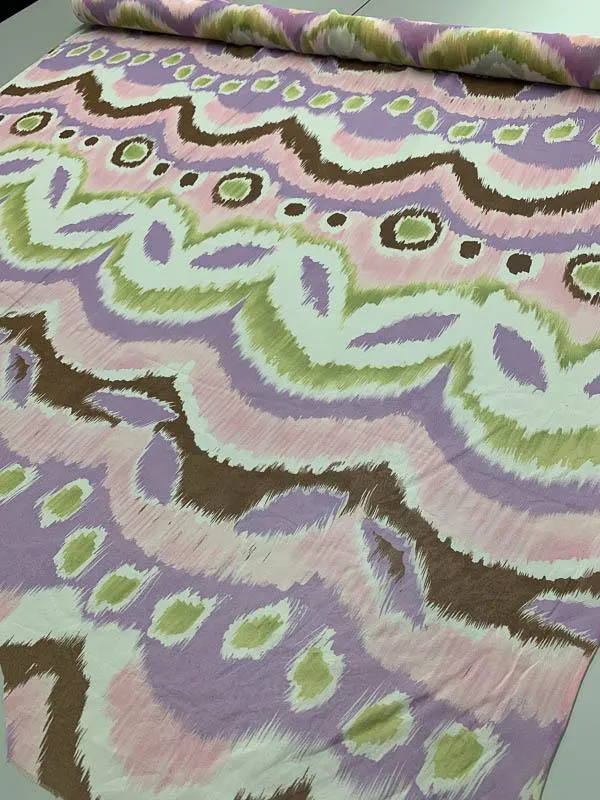 Abstract Ikat Printed Silk Chiffon - Pink / Lavender / Lilac / Green