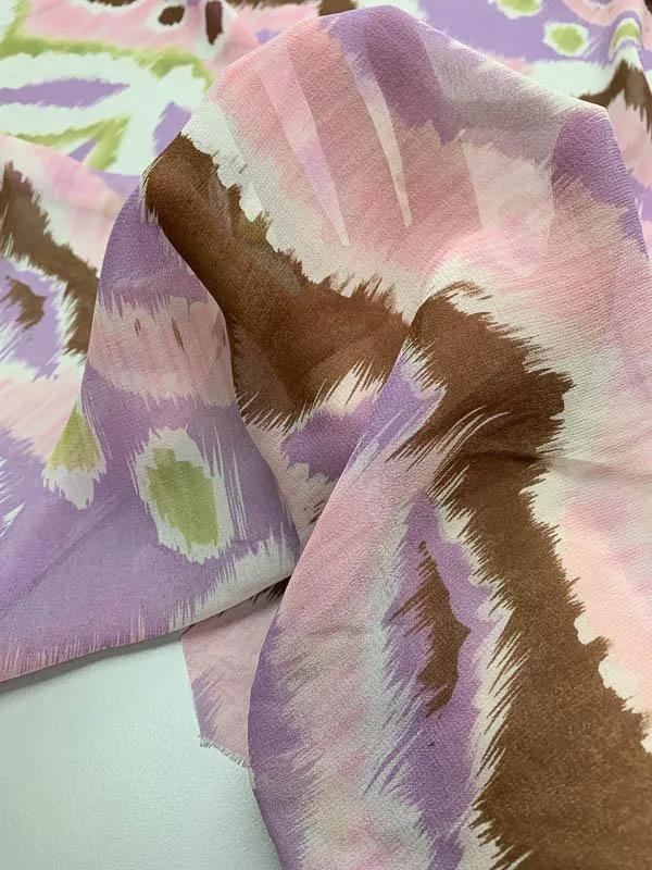 Abstract Ikat Printed Silk Chiffon - Pink / Lavender / Lilac / Green