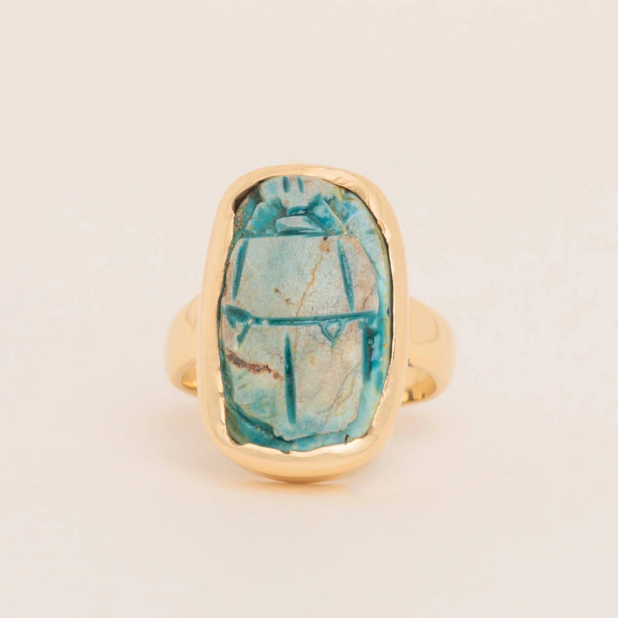 Antique 9ct Gold Egyptian Faience Scarab Ring