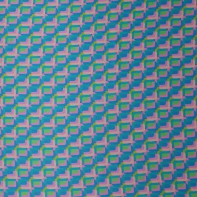 Aqua Pink and Green Squares Modern Illustration Printed Silk Charmeuse Fabric