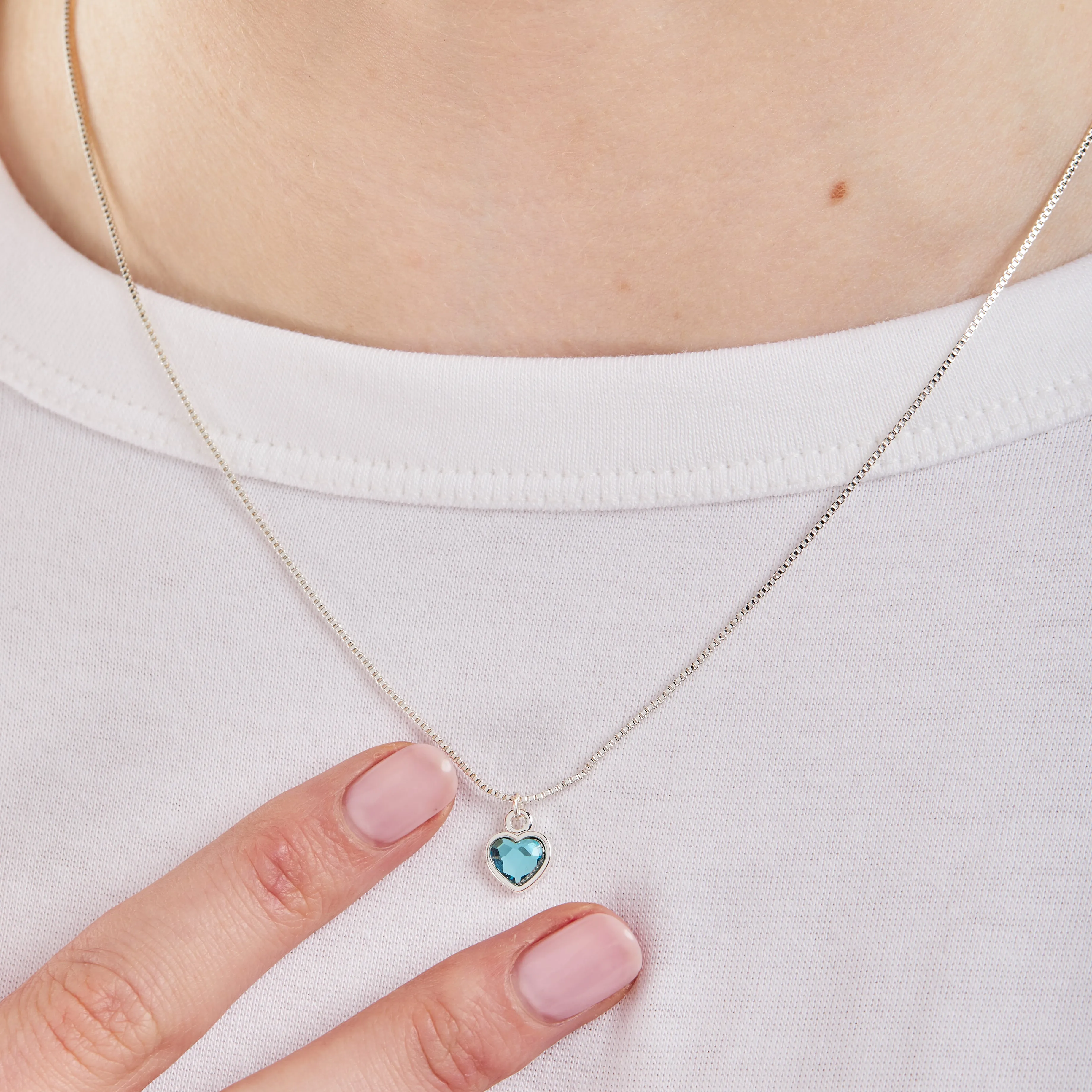 Aquamarine Heart Necklace, March Birthstone