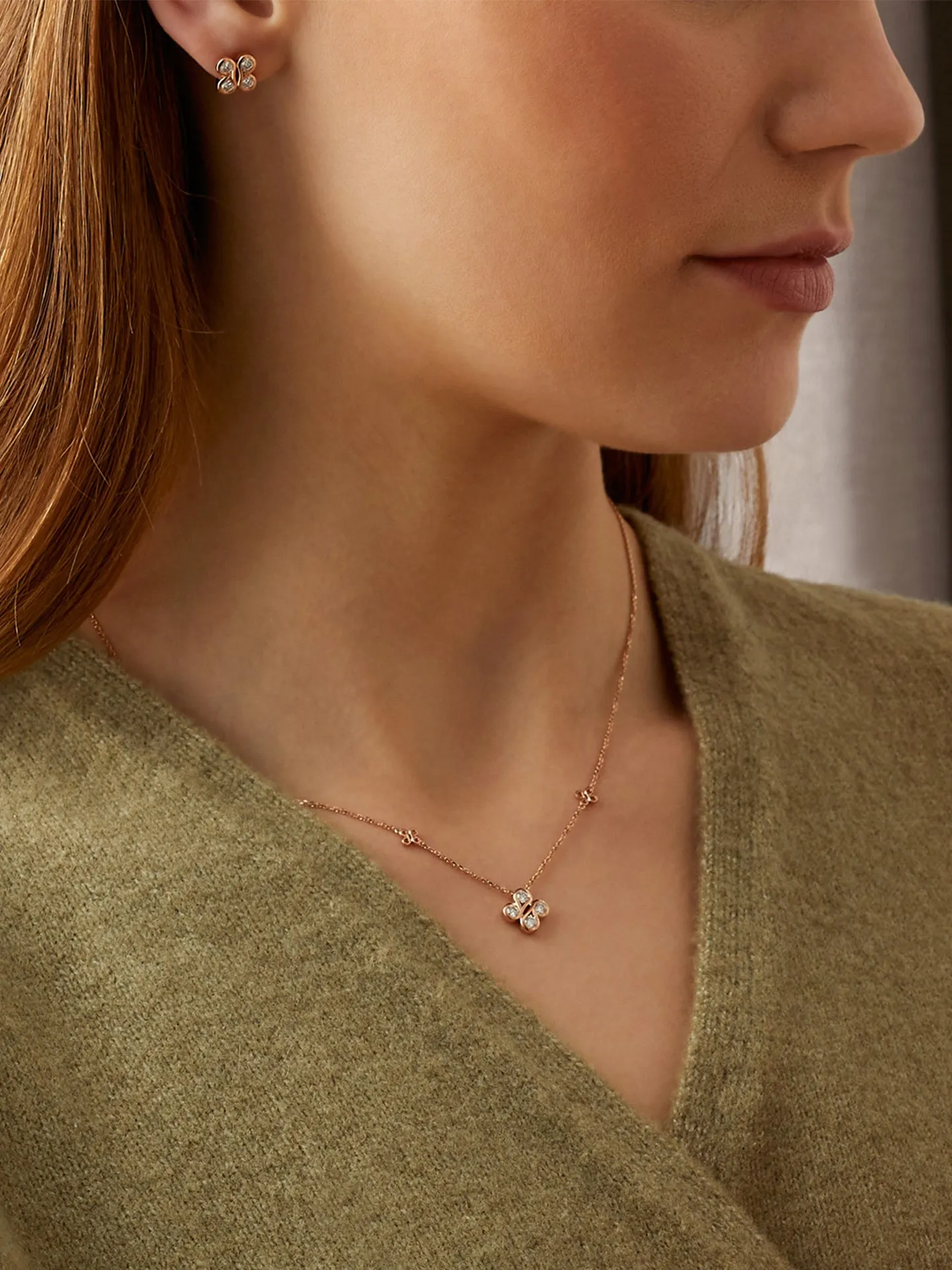 Be Boodles Rose Gold Pendant and Earrings Set