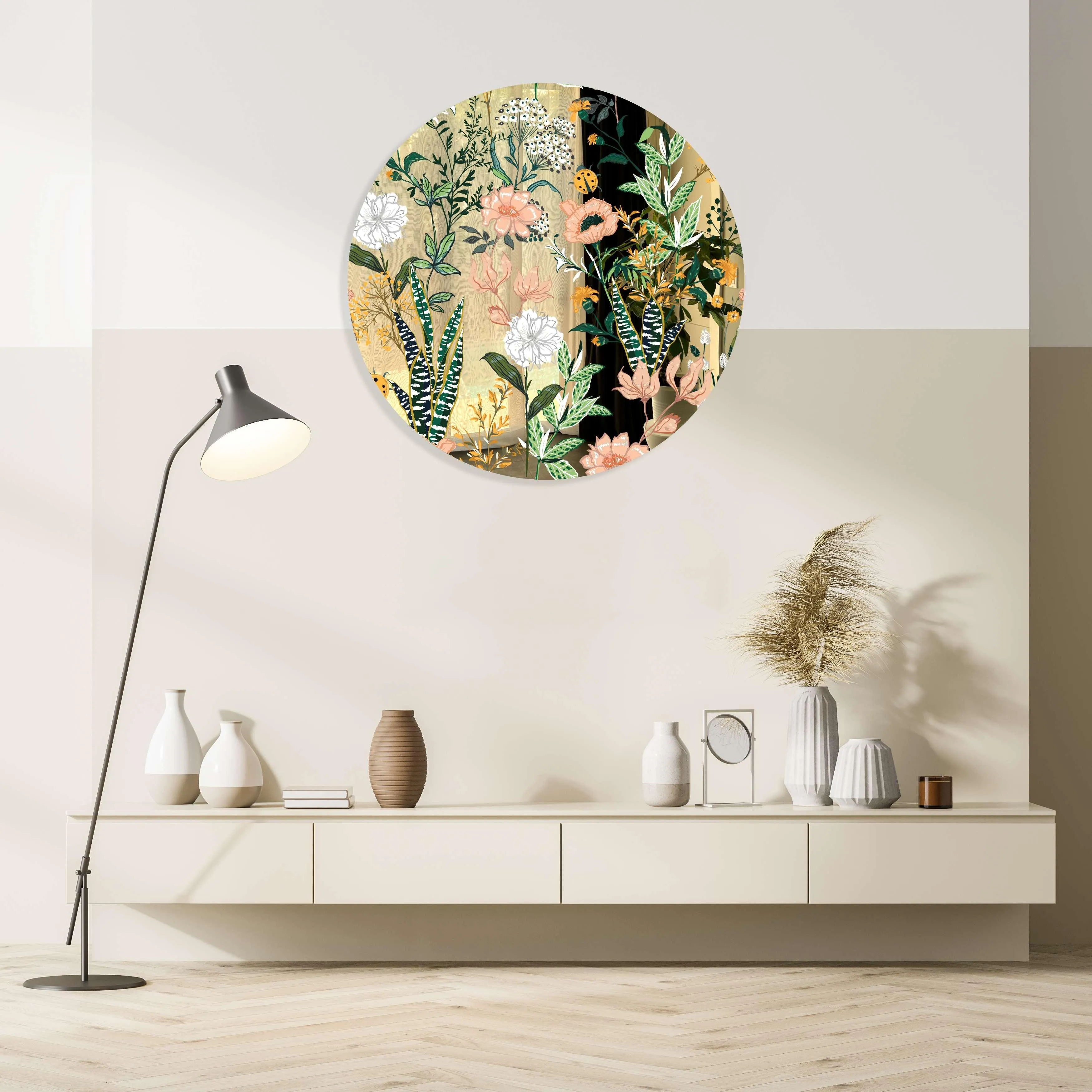 Beautiful Field Flowers Printed Mirror Acrylic Circles