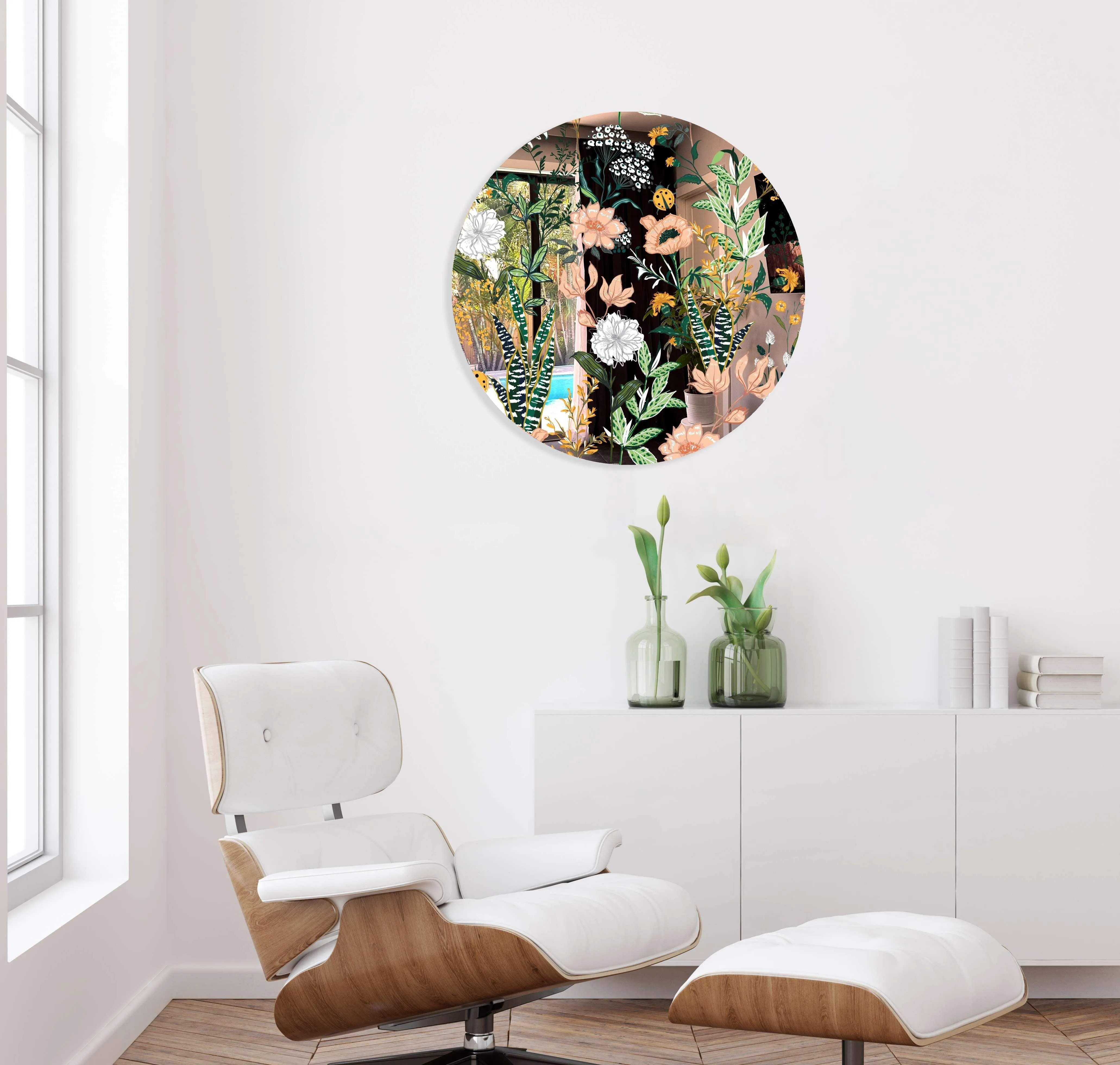 Beautiful Field Flowers Printed Mirror Acrylic Circles