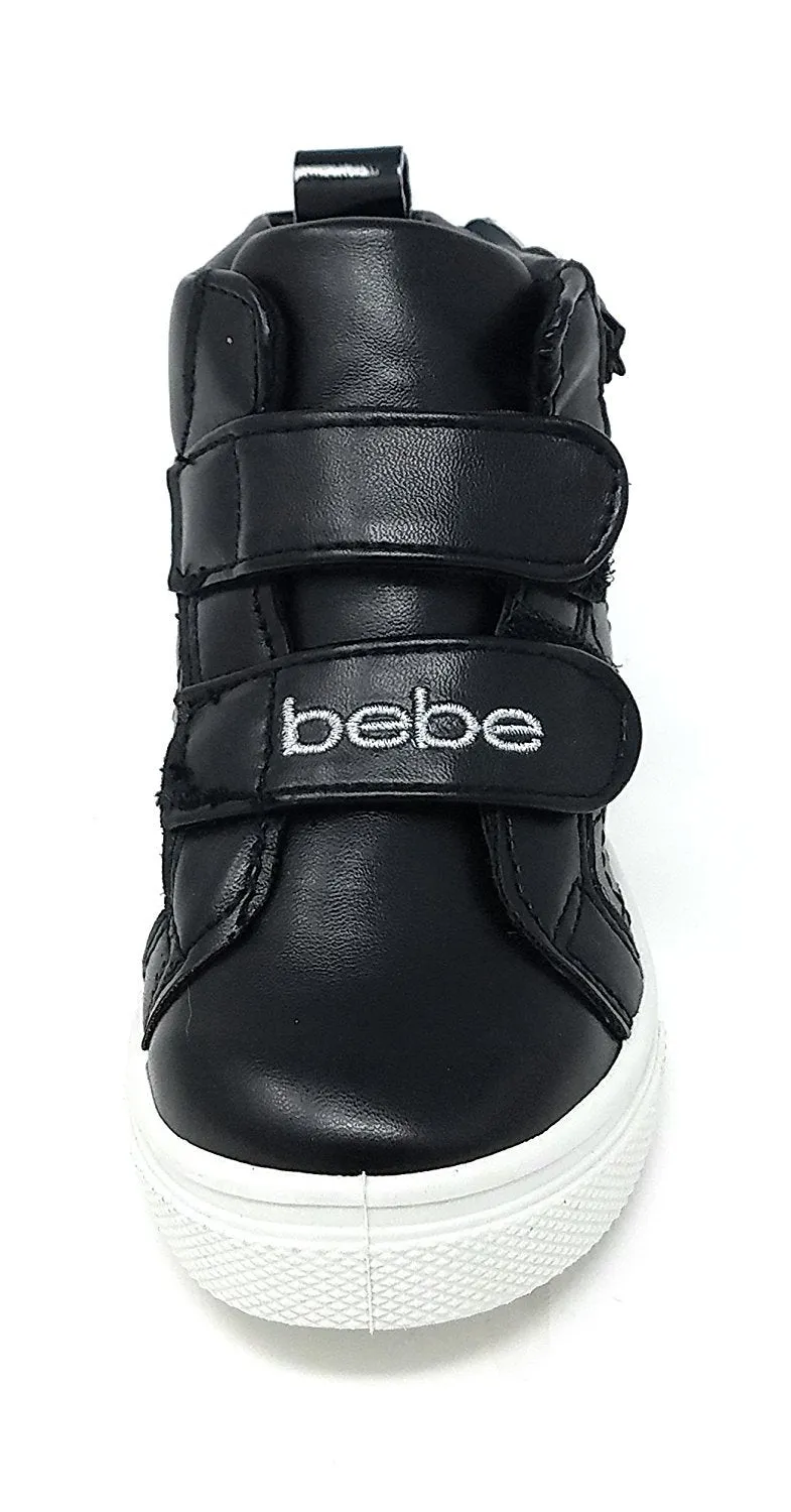 bebe Toddlers Girls High Top Velcro Strap Sneakers Shoes With Heart Embellishment