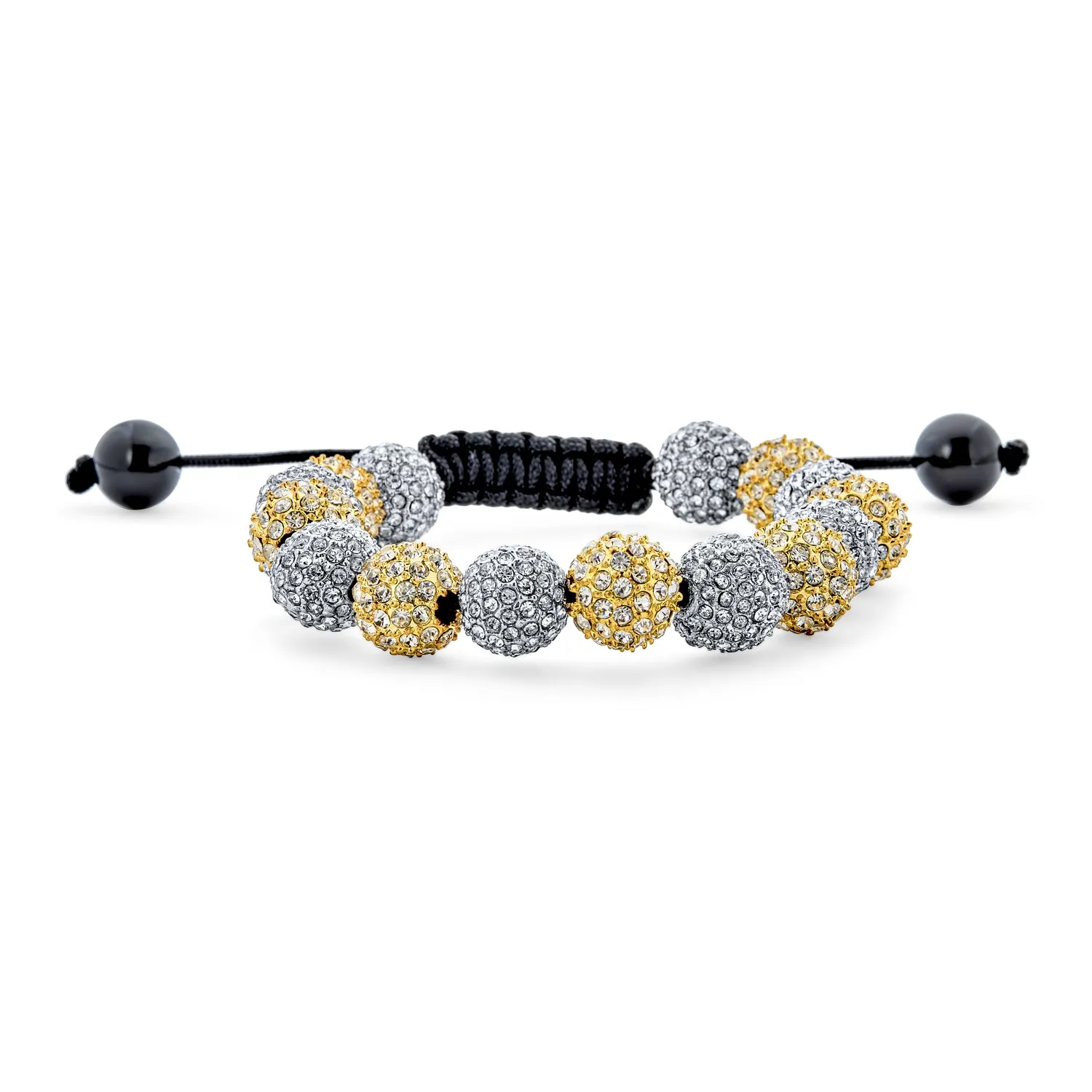 Black Blue Pave Crystal Ball Shamballa Inspired Bracelet Black Cord